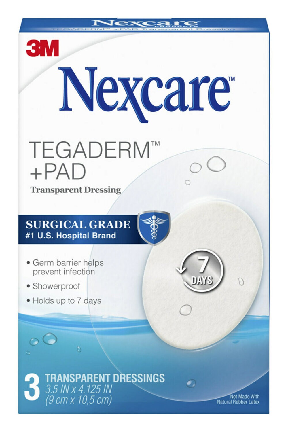 7100282870 - Nexcare Tegaderm + Pad Transparent Dressing H3587, 3.5 in x 4.125 in (9 cm x 10.5 cm), Oval 3ct