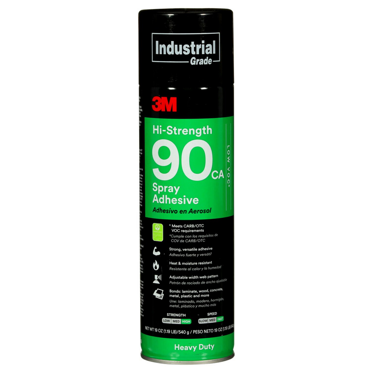 7000121418 - 3M Hi-Strength Spray Adhesive 90CA, Low VOC <25%, Clear, 24 fl oz (Net Wt 19 oz), 12 Can/Case