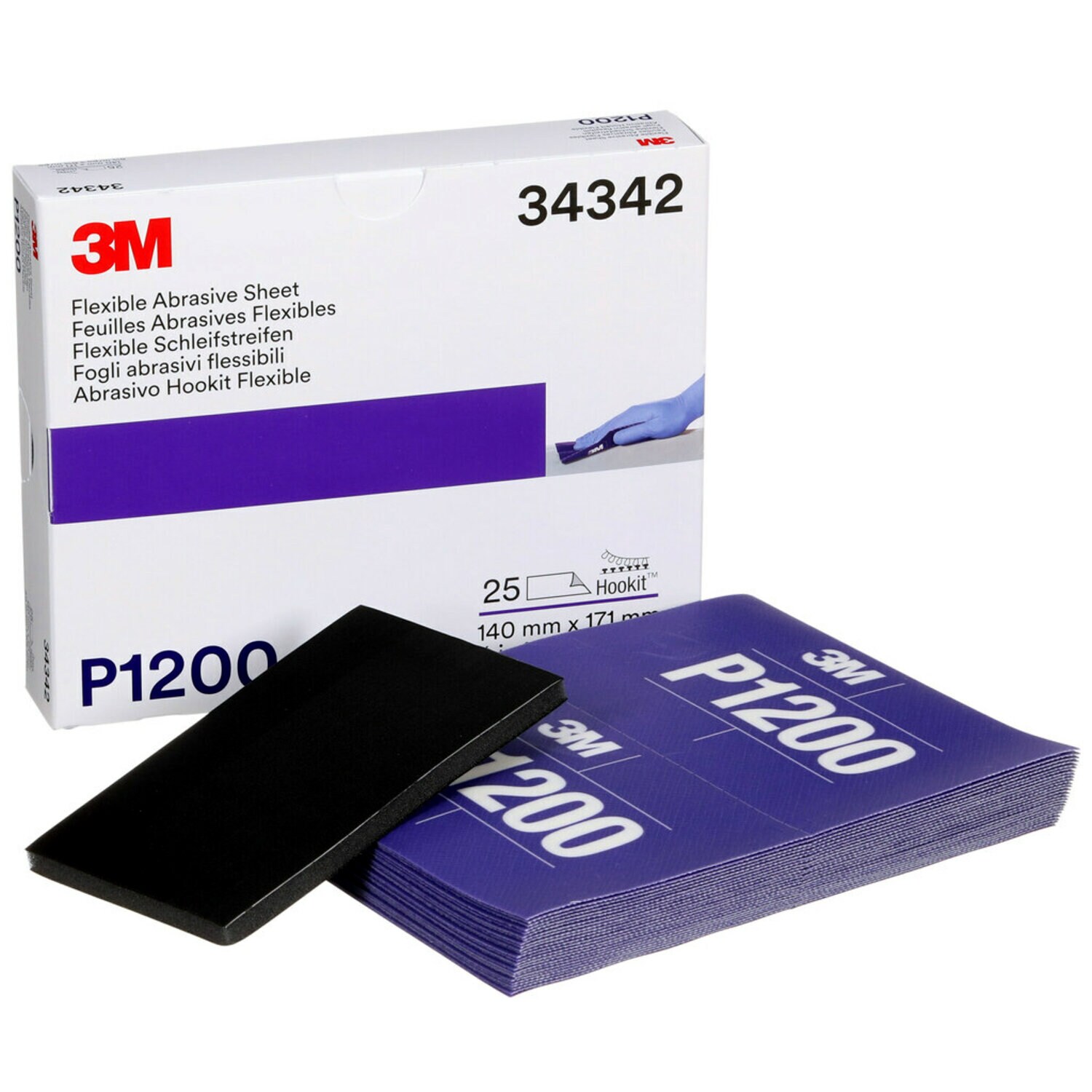 7100010568 - 3M Hookit Flexible Abrasive Sheet, 34342, P1200, 5.5 in x 6.8 in, 25 sheets per carton, 5 cartons per case