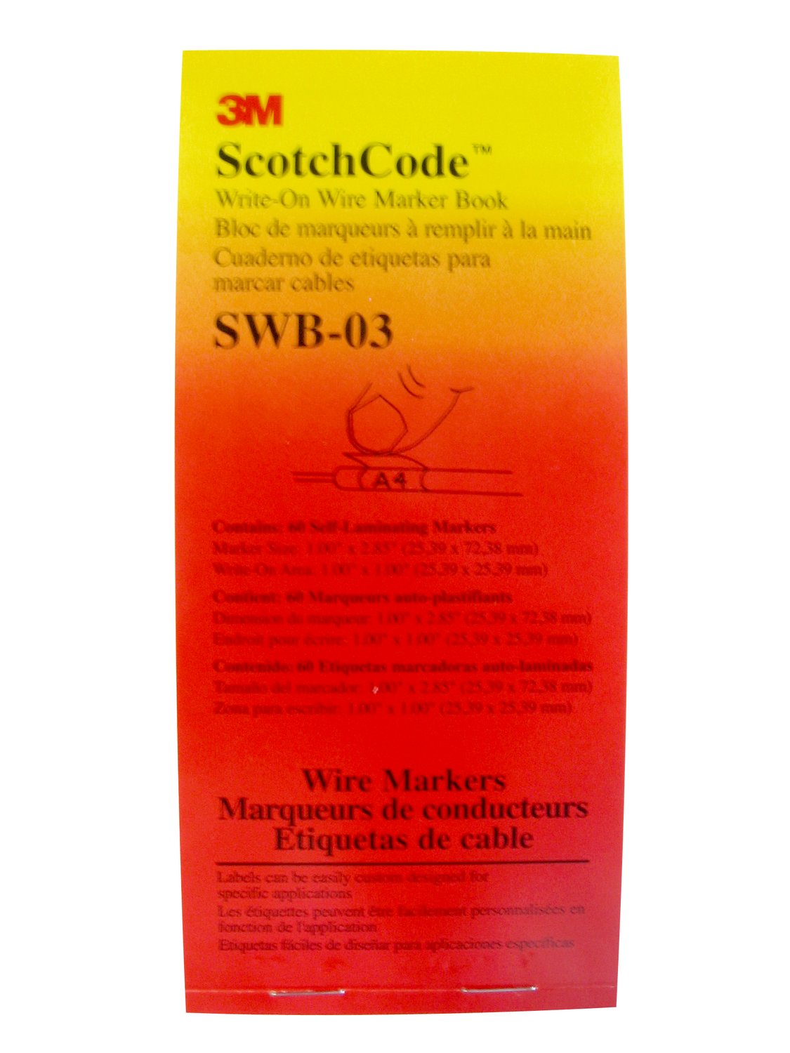 7000058802 - 3M ScotchCode Write-On Wire Marker Book SWB-03, 1 in x 2.85 in, 5/Case
