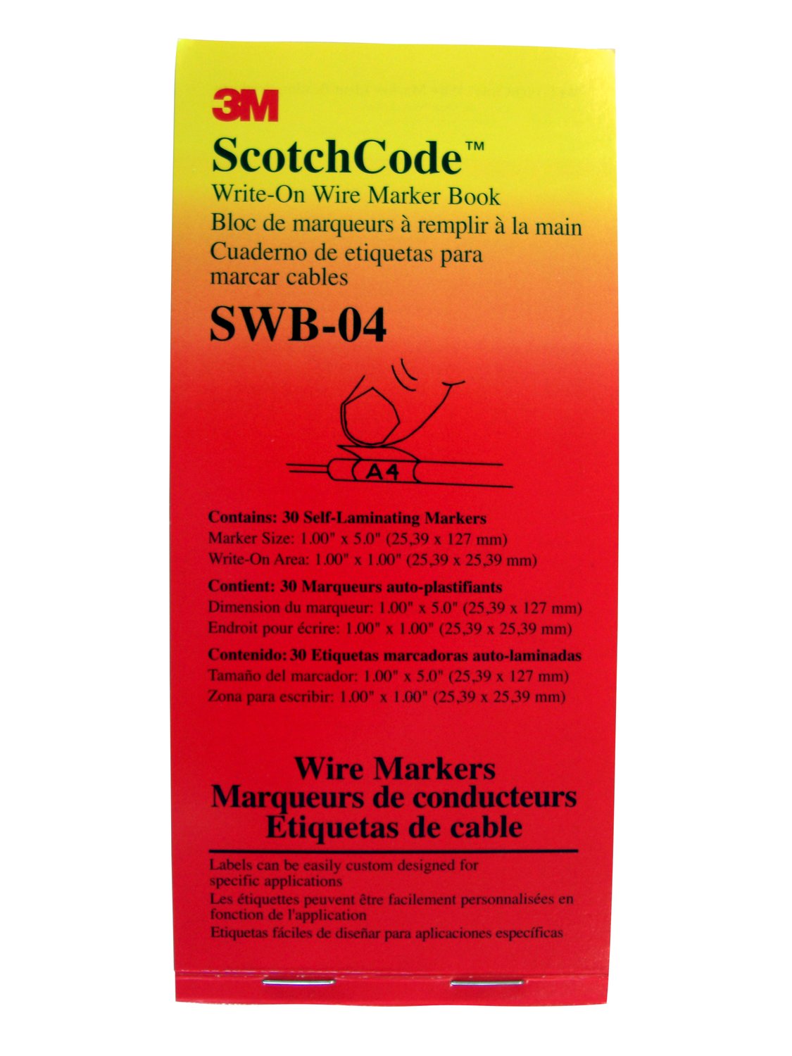 7000058803 - 3M ScotchCode Write-On Wire Marker Book SWB-04, 1 in x 5 in, 5/Case