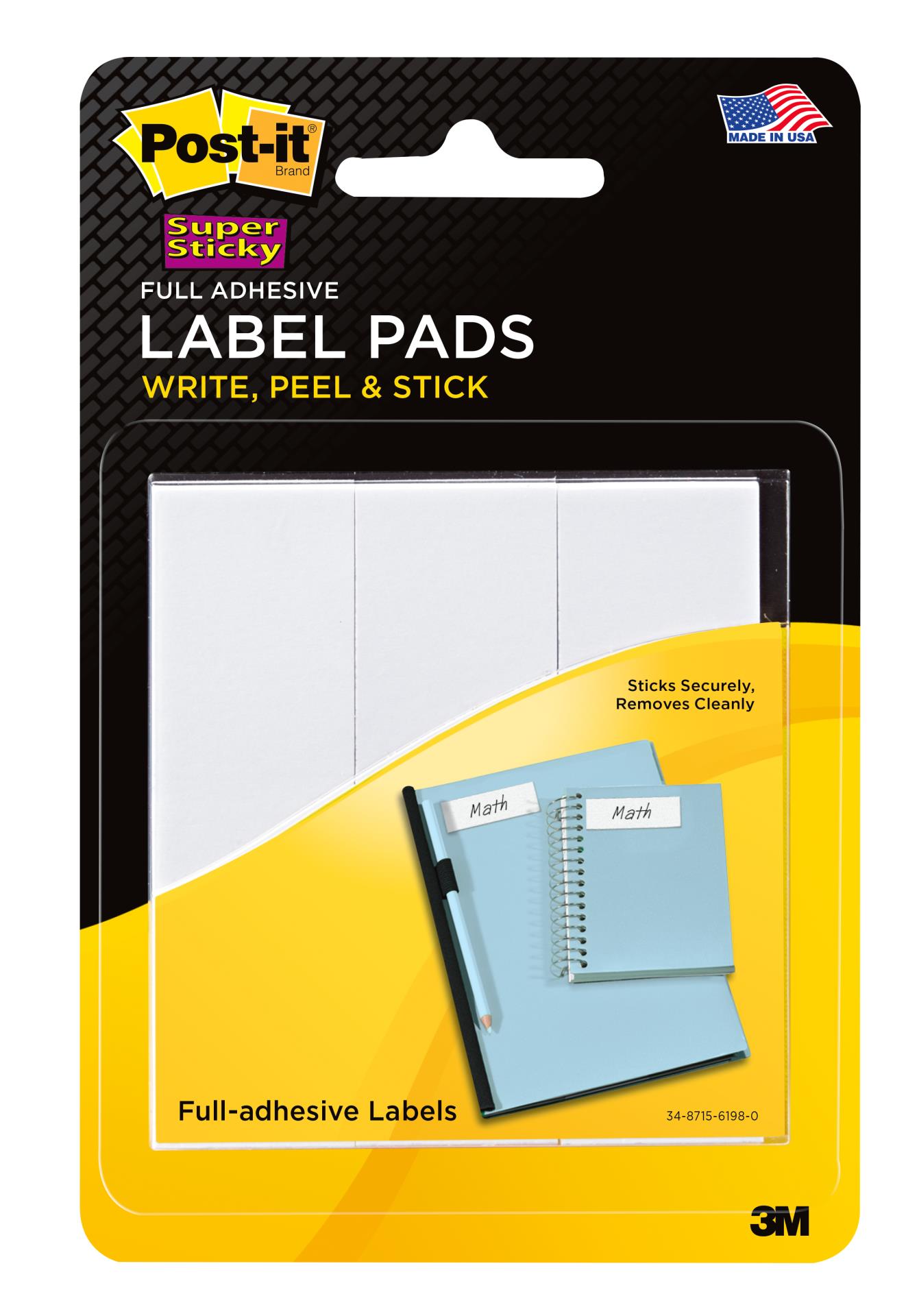 7010371022 - Post-it® Label Pads 2900-RBG, 1 in. x 3 in. (25,4 mm x 76,2 mm), Removable, White, 75 Labels/Pack, 3 Pads/Pack, 25 Labels/Pad