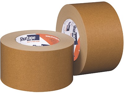 100004 - Packaging Grade; 6.1 mil, extensible kraftflat paper, solventless rubber-based adhesive