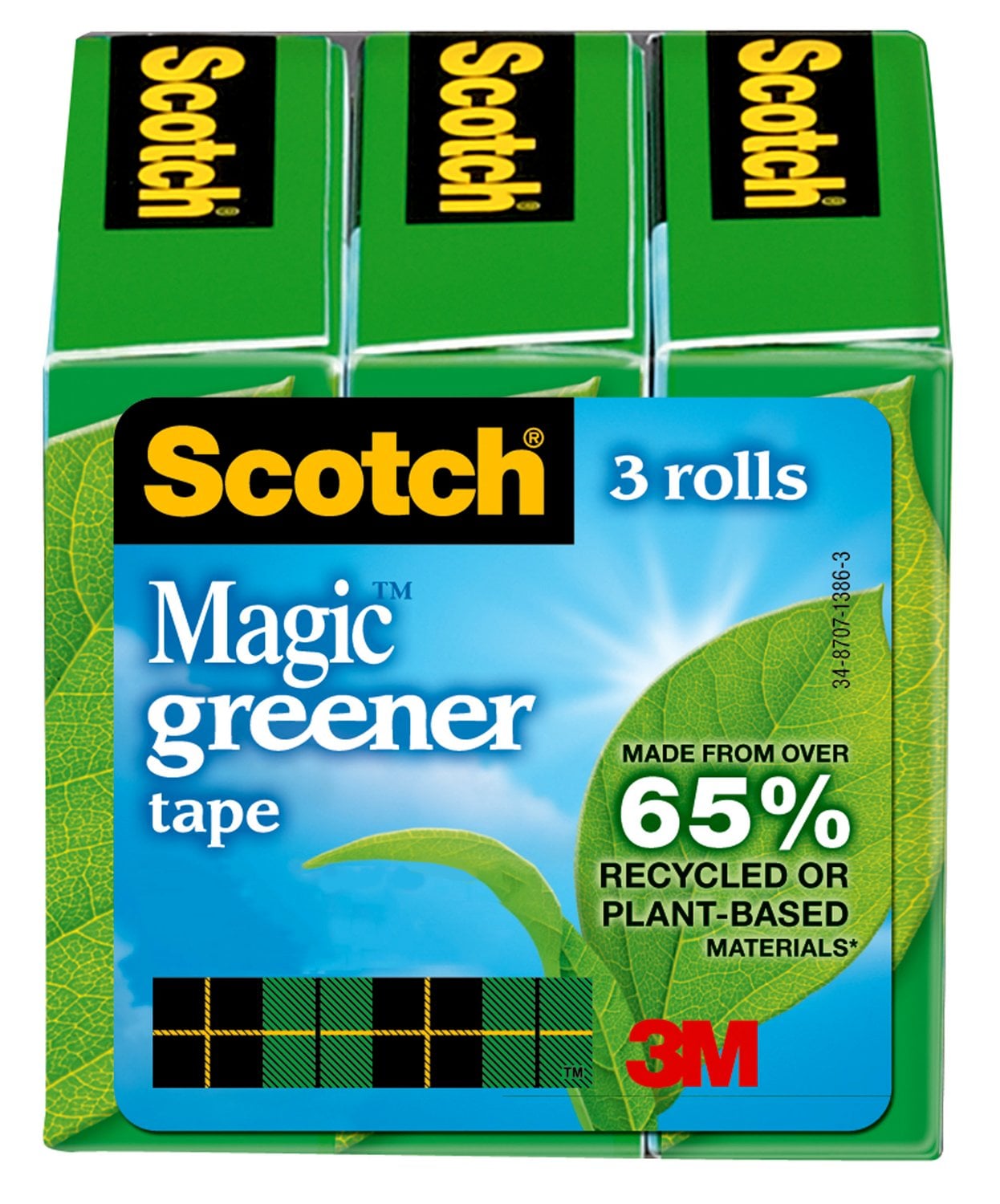 7010370044 - Scotch Magic Tape Made with 66% plant-based adhesive 812-3P, 3/4 in x 900 in (19mm x 22.8 m) 3 pack