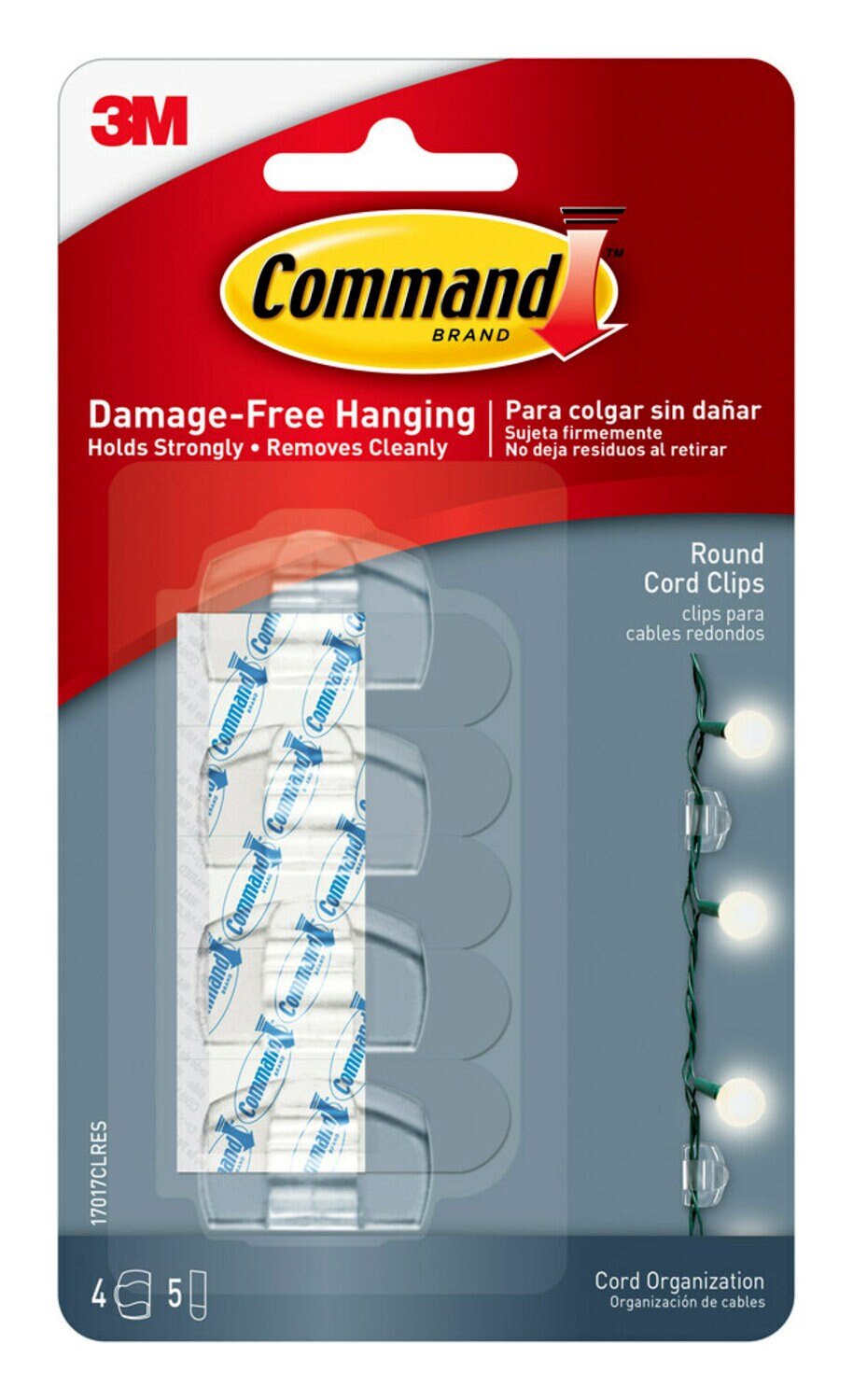 7100027385 - Command Clear Round Cord Clips, 17017CLRES, 4 Clips, 5 Strips