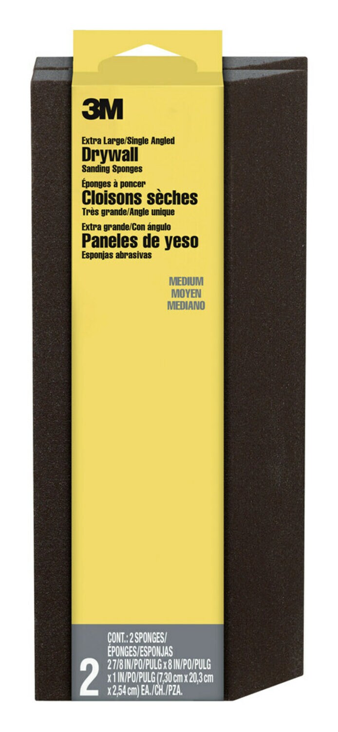 7100409355 - 3M Extra Large Angled Drywall Sanding Sponge 2-pack 910-DSA-M-2P, 2 7/8 in x 8 in x 1 in, Medium, 6PK/CV