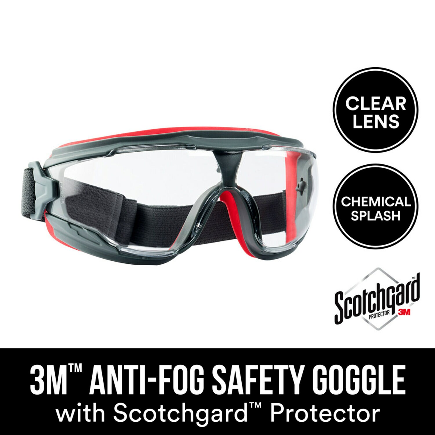 7100199315 - 3M Anti-Fog Goggle with Scotchgard Protector 47212H1-VDC, Gray/Red, Clear Lens, 5/cs