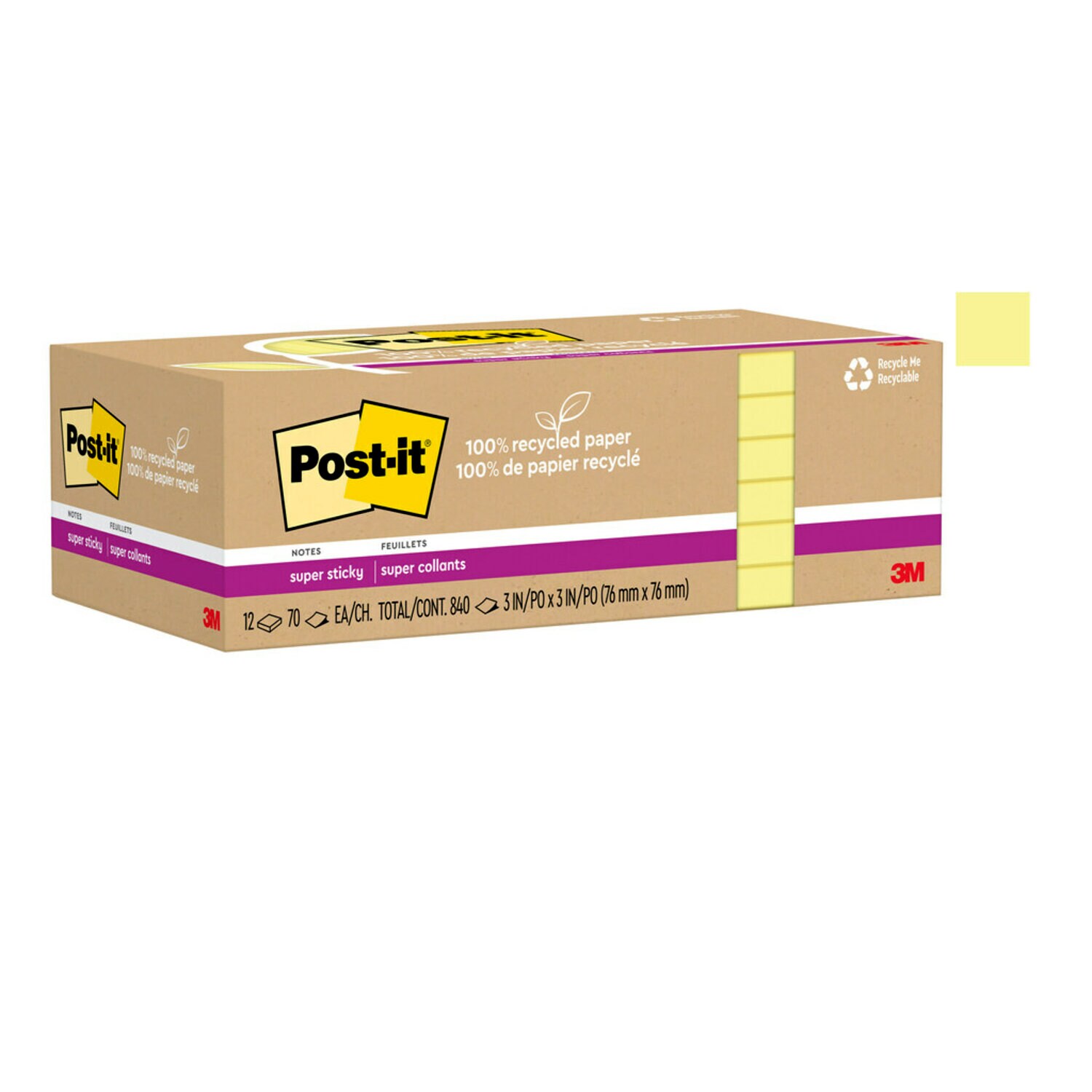 7100290343 - Post-it Notes 654R-12SSCY, 3 in x 3 in (76 mm x 76 mm), 100% PEFC, SGSCH-PEFC-COC-110078