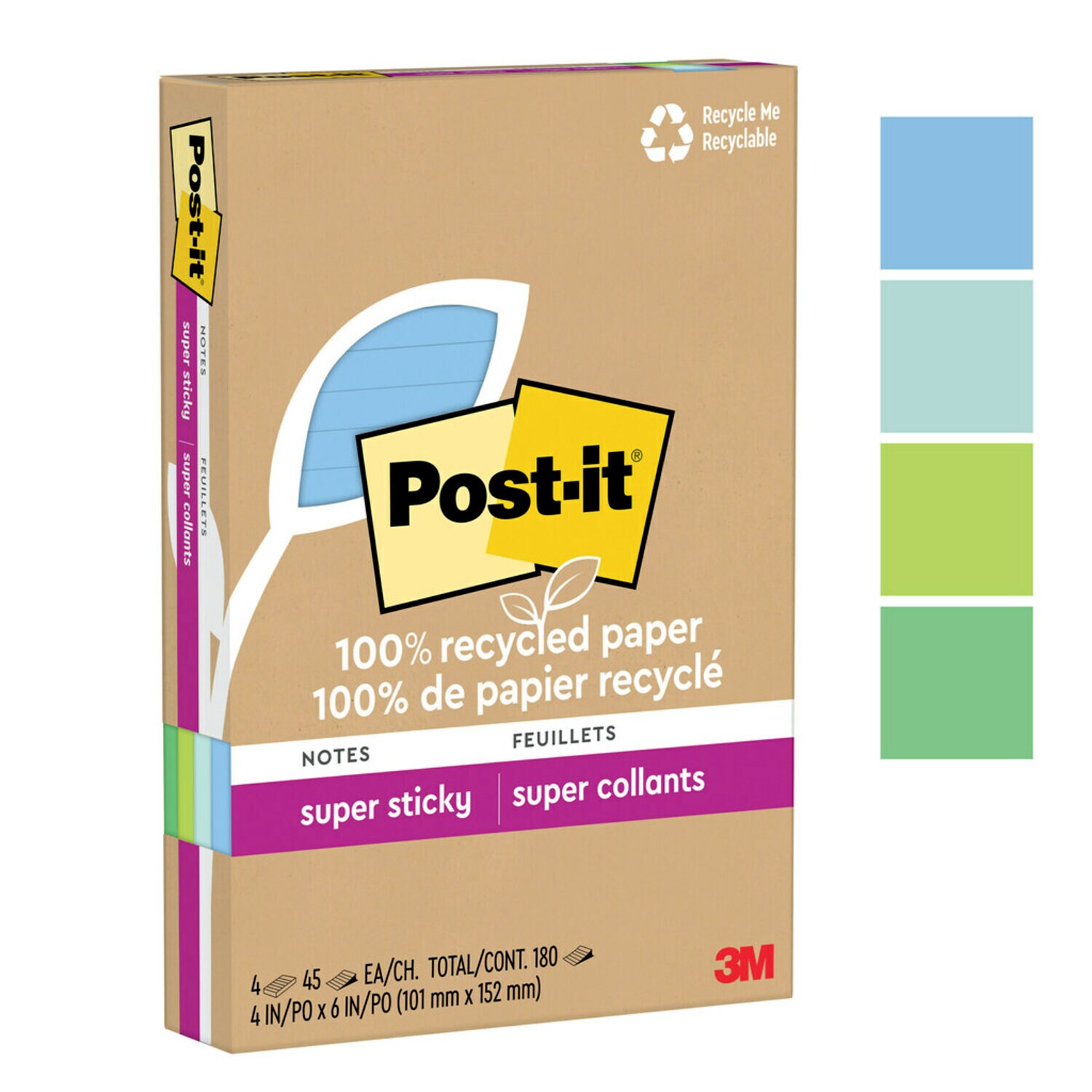 7100290304 - Post-it Super Sticky Recycled Notes 4621R-4SST, 4 in x 6 in (101 mm x 152 mm), 100% PEFC, SGSCH-PEFC-COC-110078