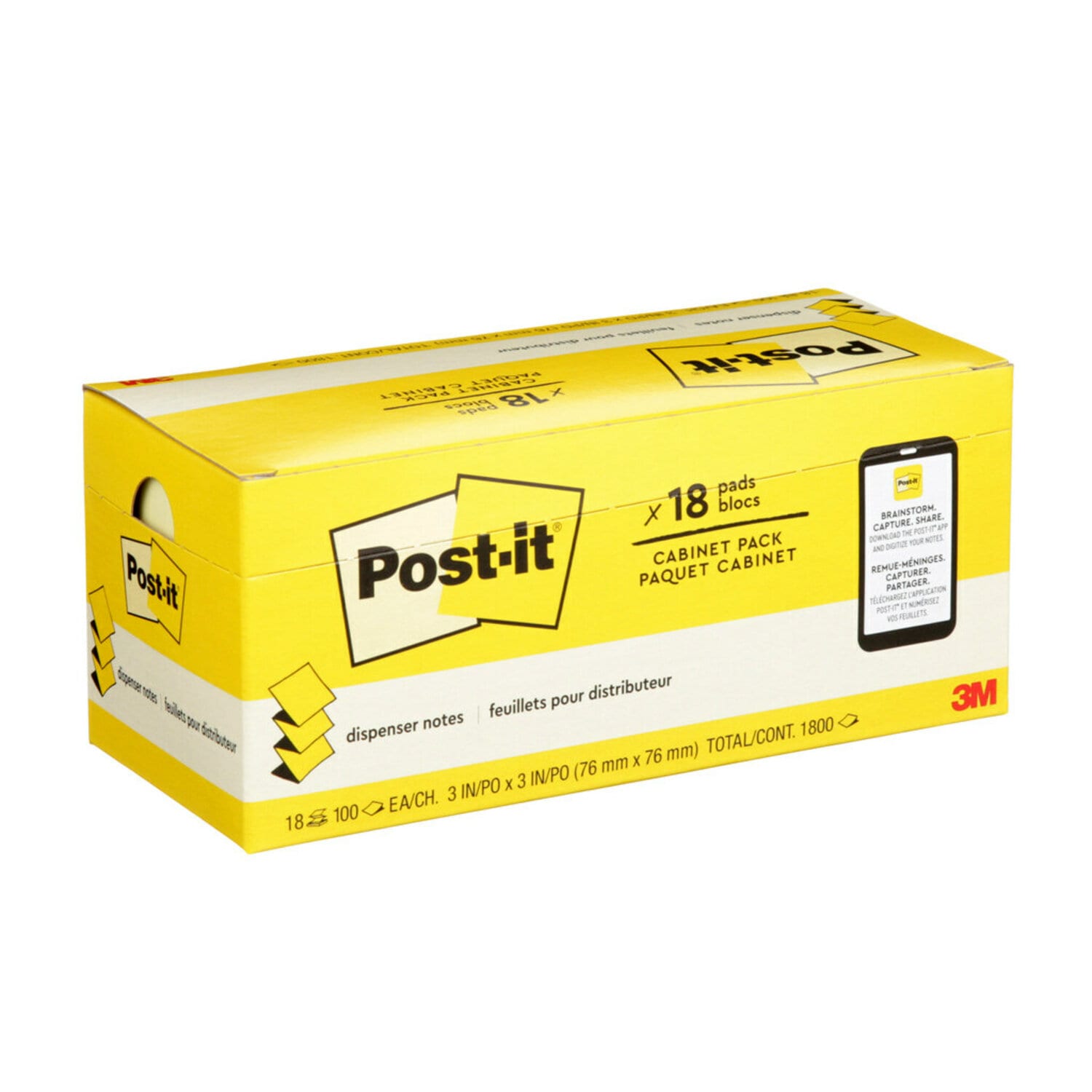7100249375 - Post-it Dispenser Pop-up Notes R330-18CP, 3 in x 3 in (76 mm x 76 mm), Canary Yellow, 100 sheets/pad, 18 Pad, Cabinet Pack