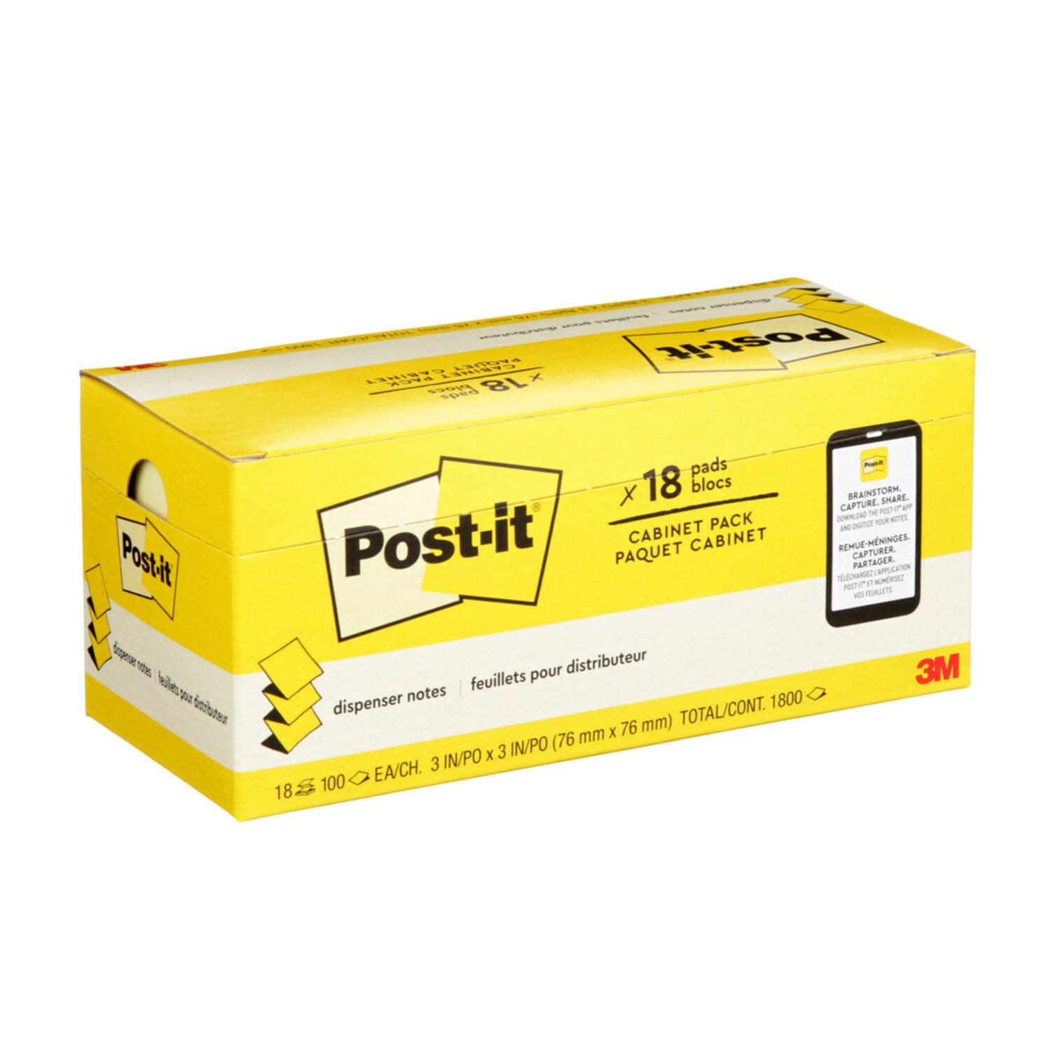 7100249375 - Post-it Pop-up Notes R330-18CP, Canary Yellow, 3 in x 3 in, 100 sheets/pd, 18 Pad, Cabinet Pack, 100% PEFC, SGSCH-PEFC-COC-110078