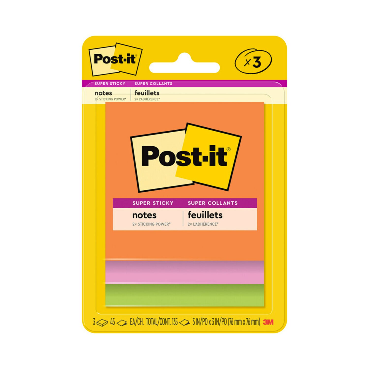 Post-it Super Sticky Full Stick Notes, 3x3 in, 12 Pads, 2x the Sticking  Power, Energy Boost Collection, Bright Colors (Orange, Pink, Blue, Green)