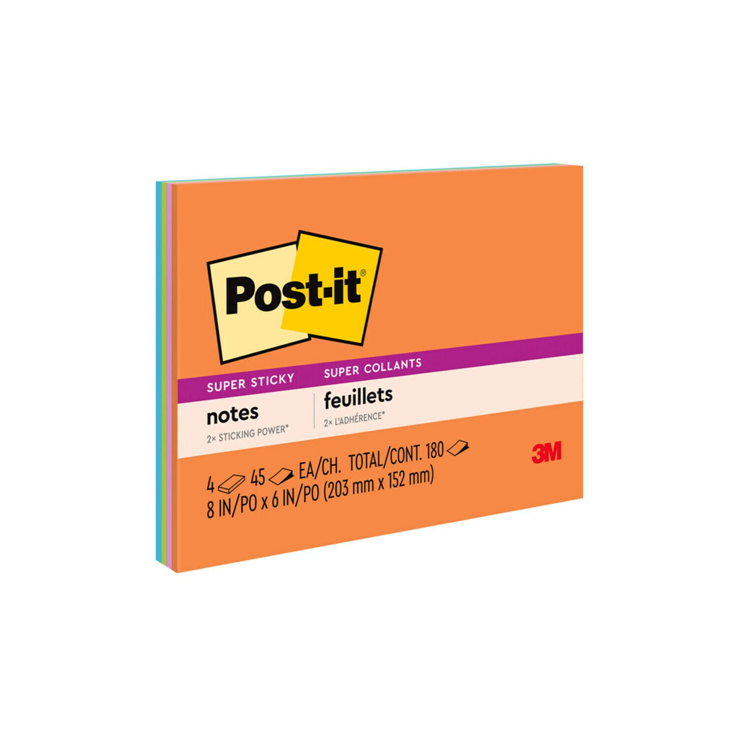 7010301846 - Post-it Super Sticky Notes 6845-SSP, 8inx6in (203mmx152 mm), 45 sheet, Neon Fizz, 100% PEFC, SGSCH-PEFC-COC-110078