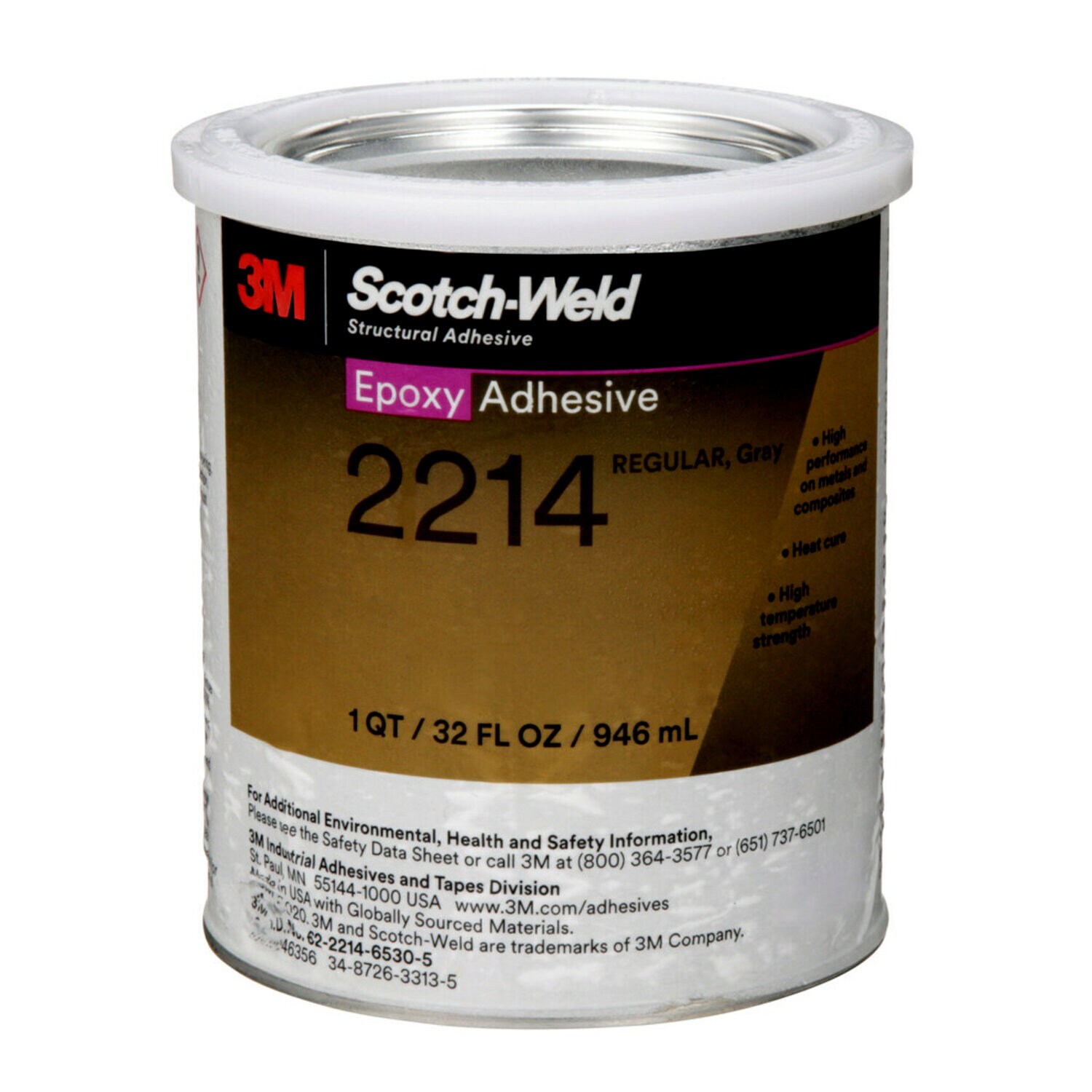 7000046356 - 3M Scotch-Weld Epoxy Adhesive 2214, Regular, Gray, 1 Quart, 2 Can/Case
