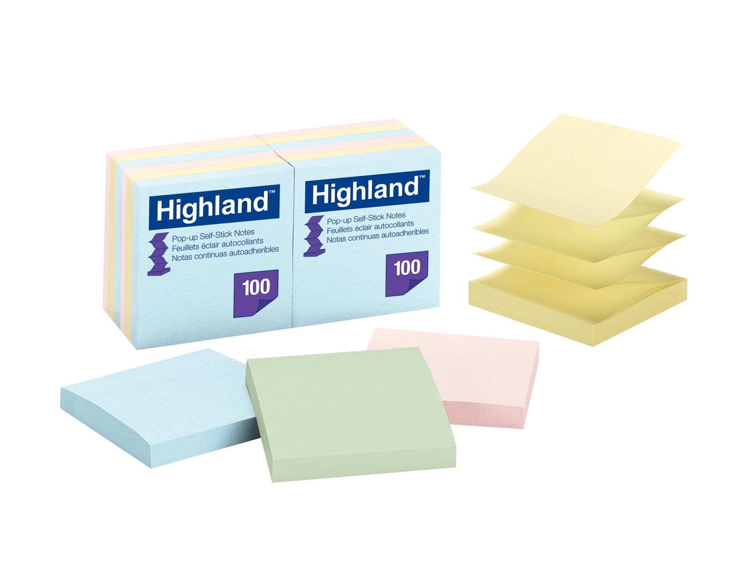 7100211863 - Highland Pop-up Self Stick Notes 6549-PuA, 3 in x 3 in, 100% PEFC, SGSCH-PEFC-COC-110078