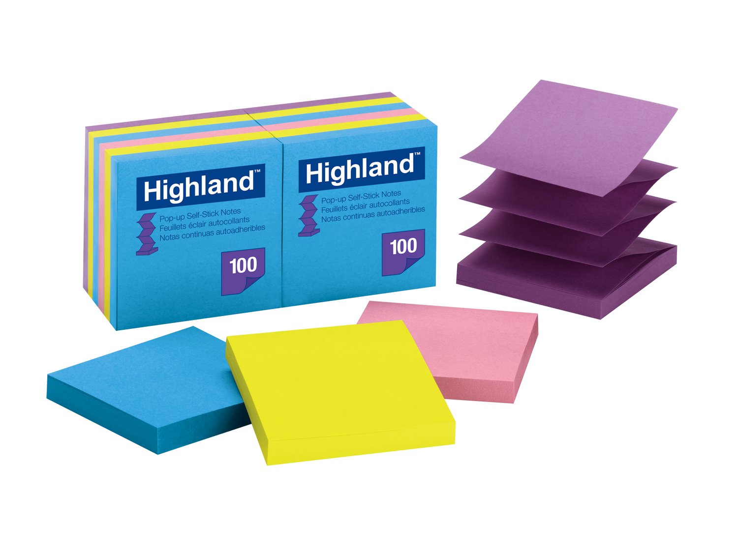 7100211855 - Highland Pop-up Self Stick Notes 6549-PuB, 3 in x 3 in, 100% PEFC, SGSCH-PEFC-COC-110078