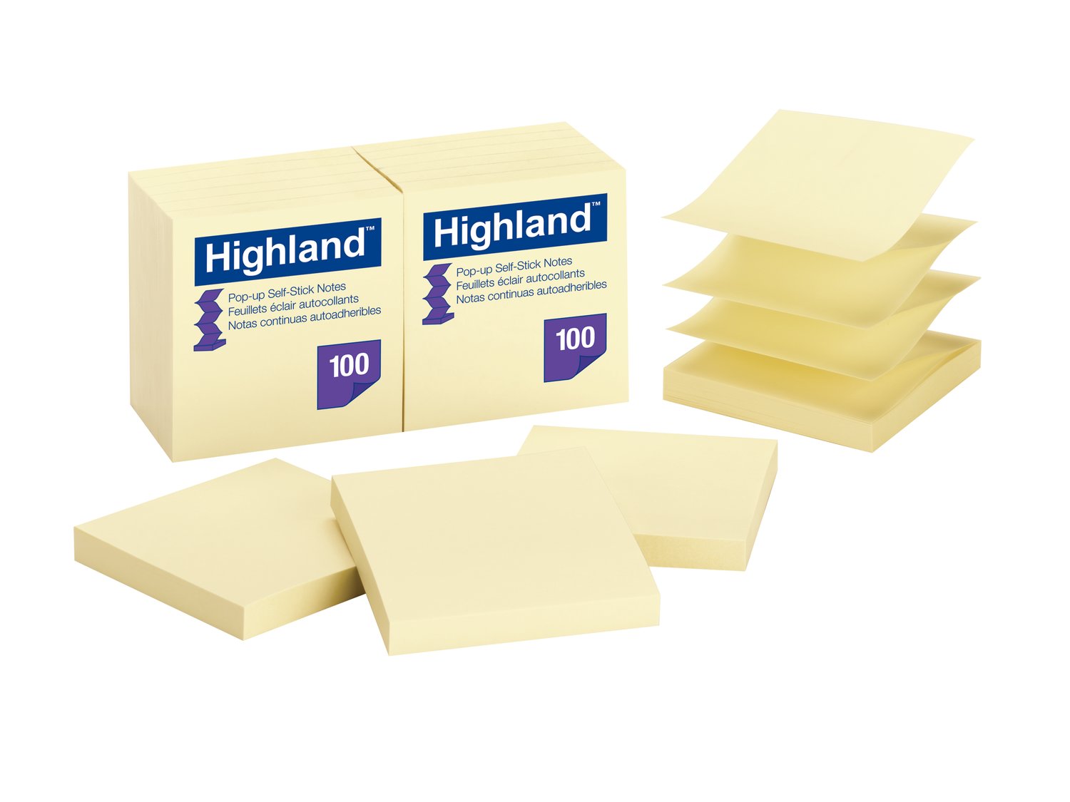 7100211856 - Highland Pop-up Self Stick Notes 6549-PuY, 3 in x 3 in, 100% PEFC, SGSCH-PEFC-COC-110078