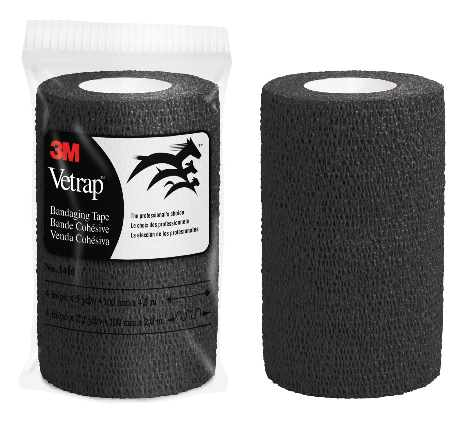 7100145863 - 3M Vetrap Bandaging Tape 1410BK-18, Black, 4 inch (10 cm), 100 Rolls/Case