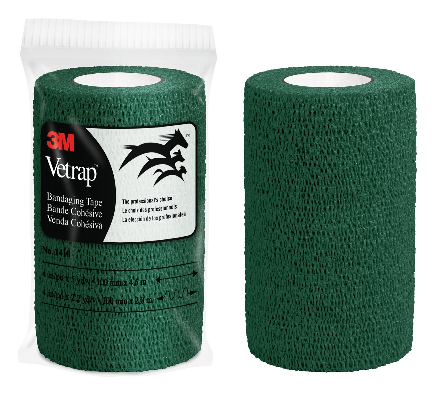 7100295317 - 3M Vetrap Bandaging Tape 1410HG-18, Hunter Green, 4 inch (10 cm), 18 Rolls/Case