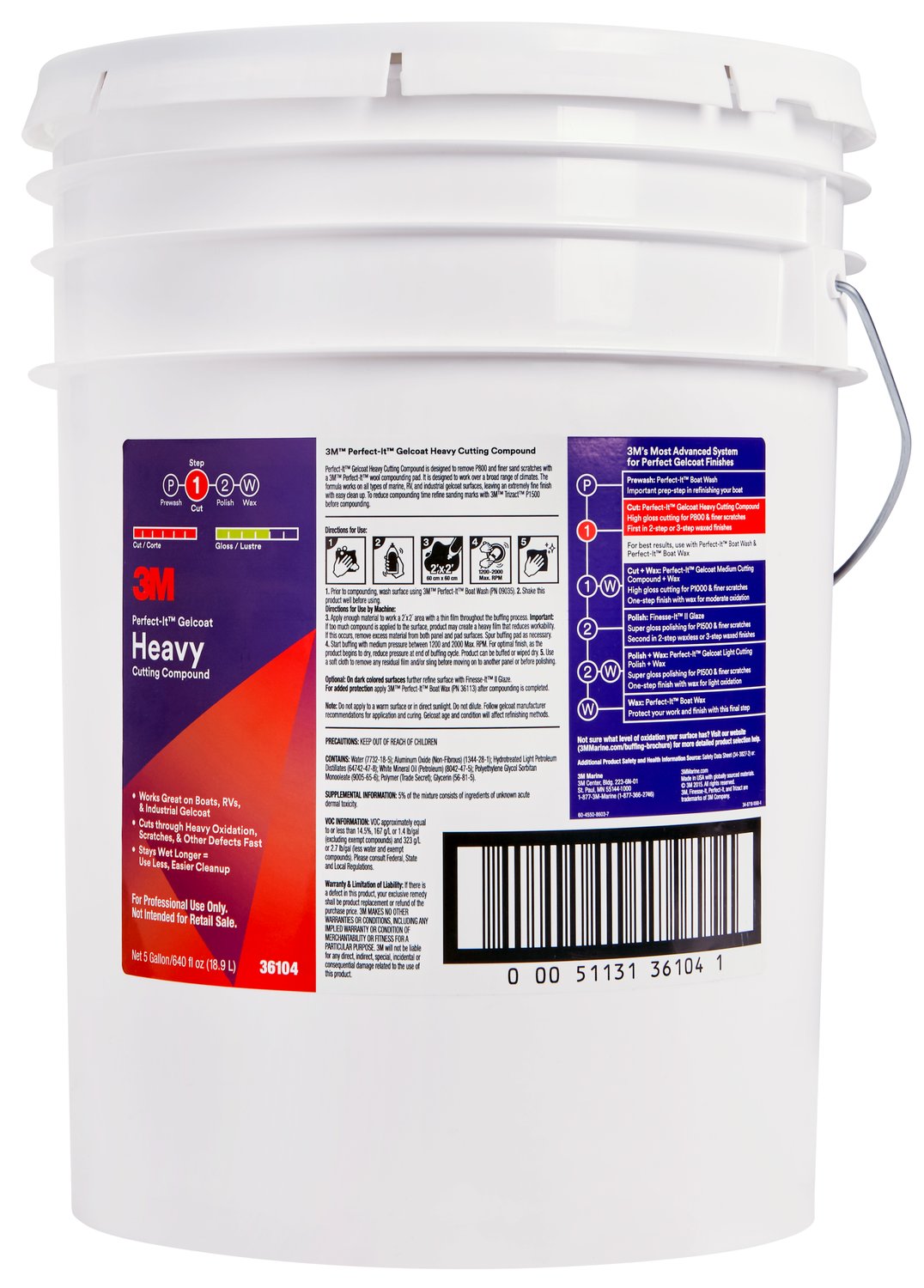 7100210898 - 3M Perfect-It Gelcoat Heavy Cutting Compound, 36104, 5 gallon (18.9 L), 1 per case