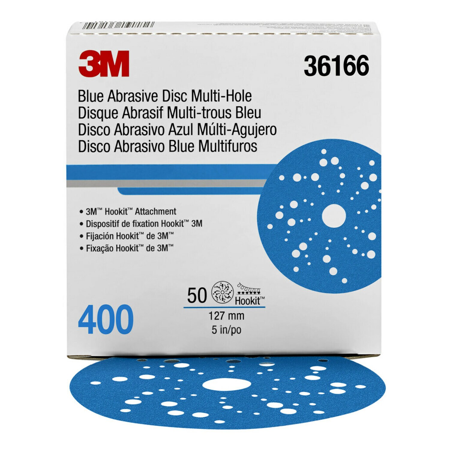 7100091239 - 3M Hookit Blue Abrasive Disc 321U, 36166, 5 in, 400, Multi-hole, 50 Discs/Carton, 4 Cartons/Case