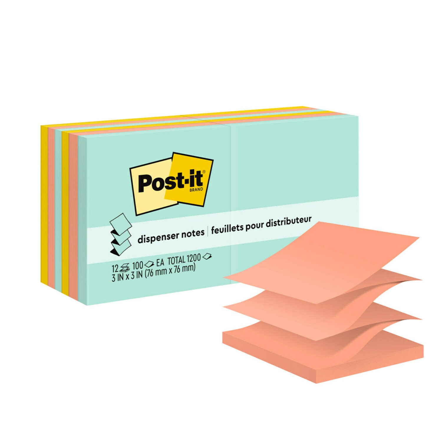 7100086916 - Post-it Dispenser Pop-up Notes R330-12AP, Beachside Cafe, 3 in x 3 in, 100% PEFC, SGSCH-PEFC-COC-110078