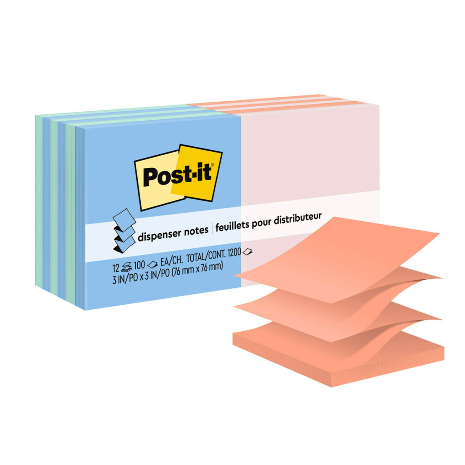 7100088496 - Post-it Dispenser Pop-up Notes R330-U-ALT, 3 in x 3 in (76 mm x 76 mm), Ultra Colors, Alternating Colors in Pads
