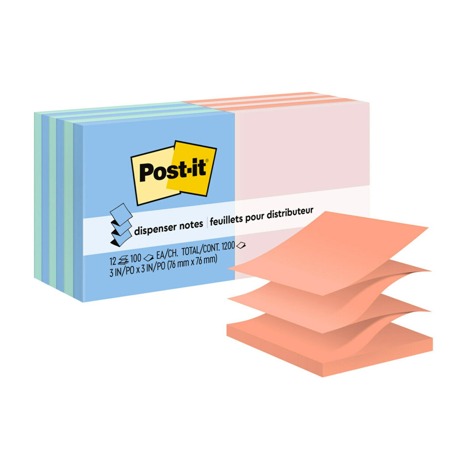 7100088496 - Post-it Pop-up Notes R330-U-ALT, Alt Colors in Pads, 3 in x 3 in (76 mm x 76 mm), 100% PEFC, SGSCH-PEFC-COC-110078