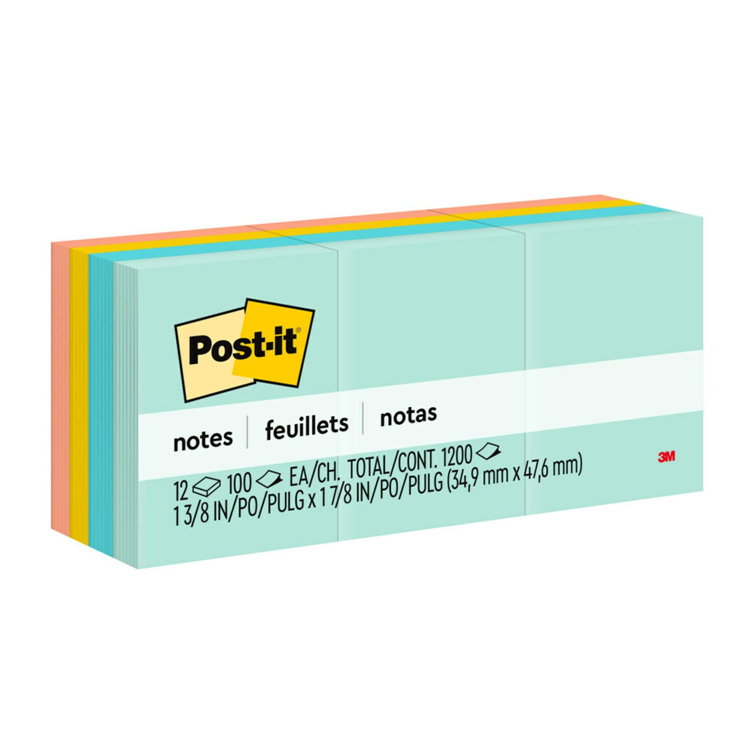 7100243768 - Post-it Notes 653-AST, 1-3/8 in x 1 7/8 in (34,9 mm x 47,6 mm) Marseille colors