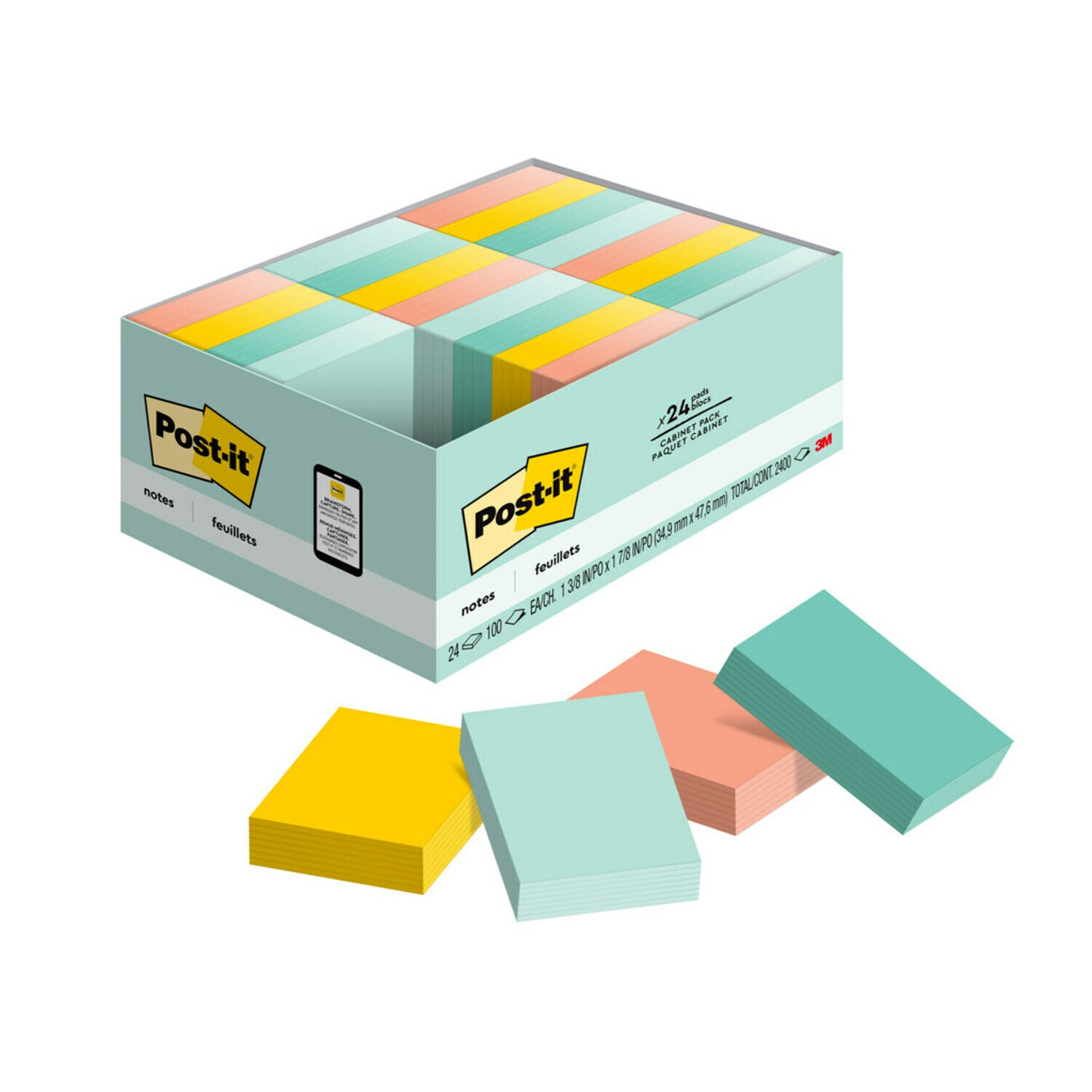 7100183007 - Post-it Notes 653-24APVAD, 1 3/8 in x 1 7/8 in (34,9 mm x 47,6 mm)