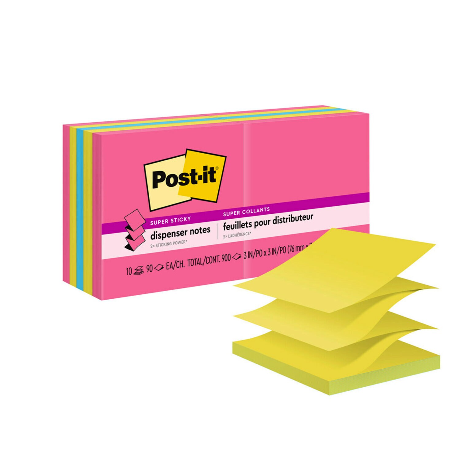 7100264919 - Post-it Super Sticky Pop-up Notes R330-10SSPGO, Assorted Colors, 3 in x 3 in (76 mm x 76 mm), 100% PEFC, SGSCH-PEFC-COC-110078