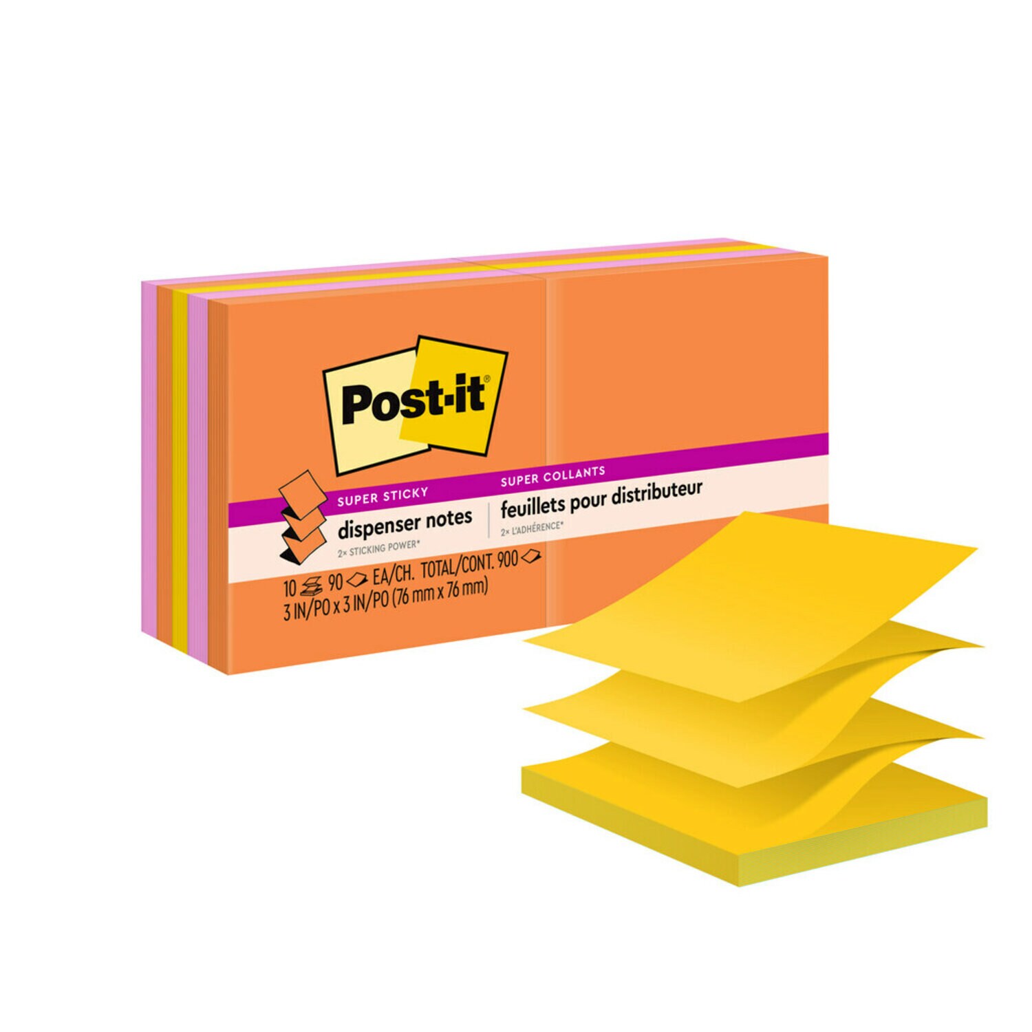 7100099373 - Post-it Super Sticky Pop-up Notes R330-10SSAU, 3 in x 3 in (76 mm x 76 mm), 10pd/pk, 90sht/pd, 100% PEFC, SGSCH-PEFC-COC-110078