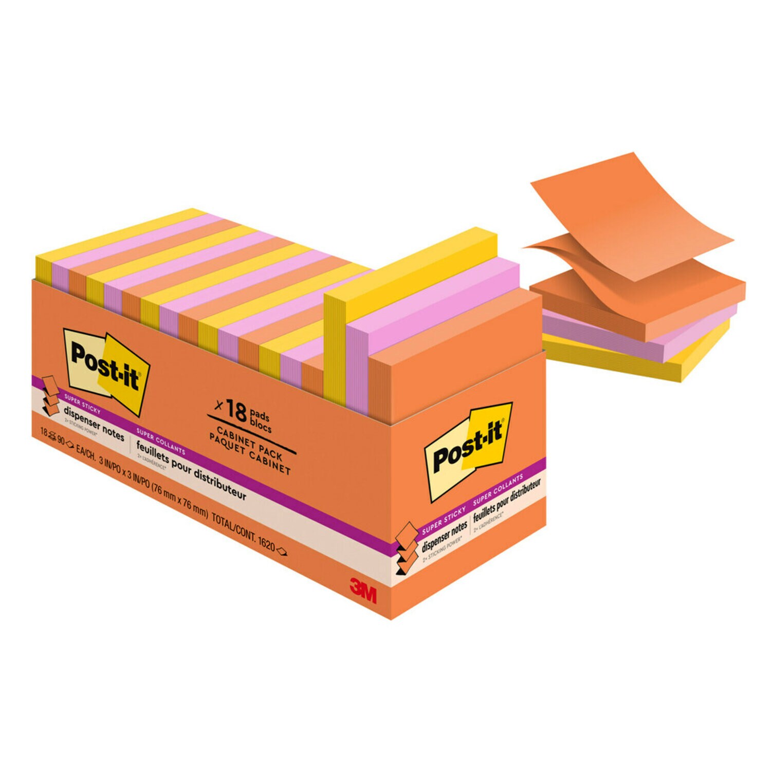 7010372359 - Post-it Dispenser Pop-up Notes R330-18SSAUCP, 3 in x 3 in, 18 pads, 90 sheet, Neon Fizz, 100% PEFC, SGSCH-PEFC-COC-110078