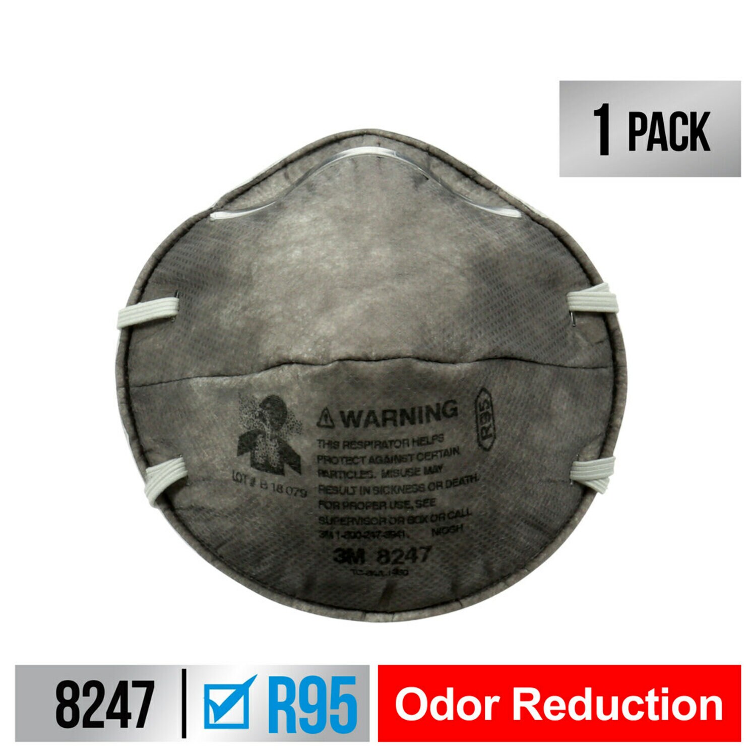 7100160544 - 3M Workshop Odor Respirator, 8247H1-DC, 1 each/pack, 12 packs/case