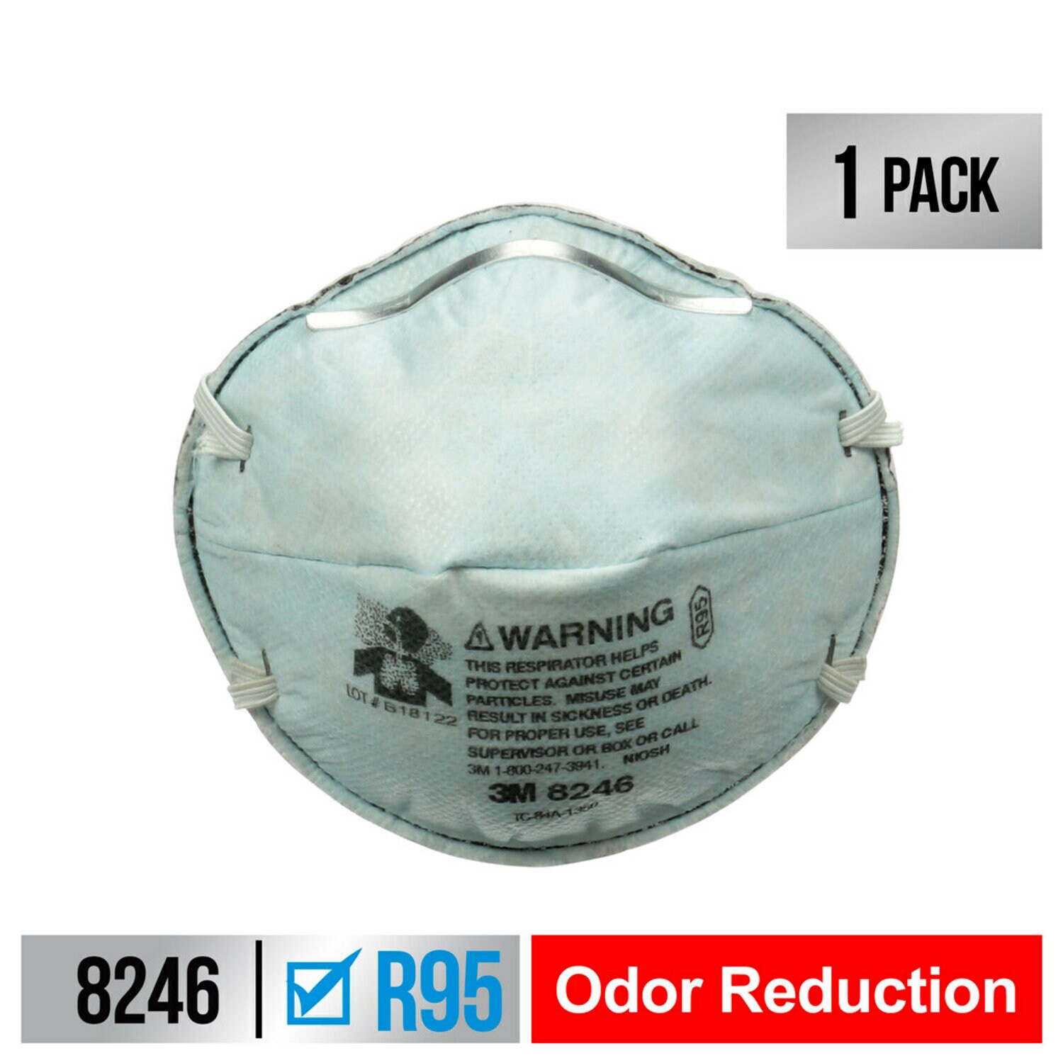 7100159225 - 3M Household Cleanser Odor Respirator, 8246H1-C, 1 each/pack, 12 packs/case