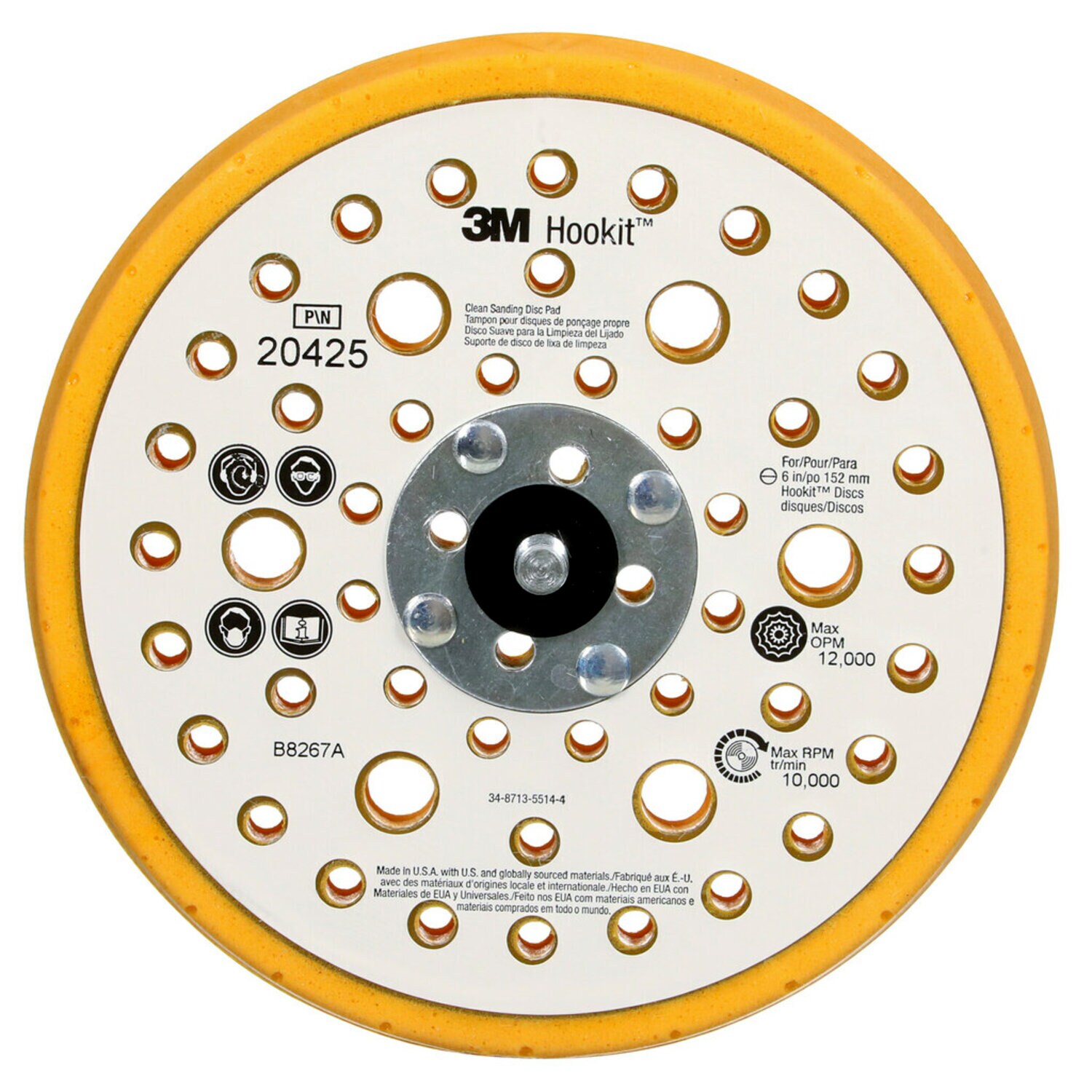 7000118613 - 3M Xtract Low Profile Finishing Back-up Pad, 20425, 152 mm x 17.5 mm x 7.93 mm, External 53 Holes, 10 ea/Case