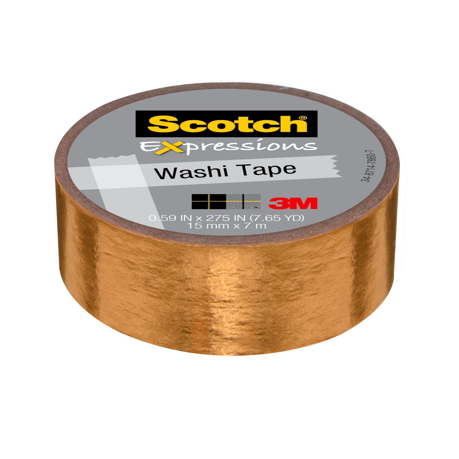 7100096961 - Scotch Expressions Washi Tape C614-GLD, .59 in x 275 in (15 mm x 7 m) Gold Foil