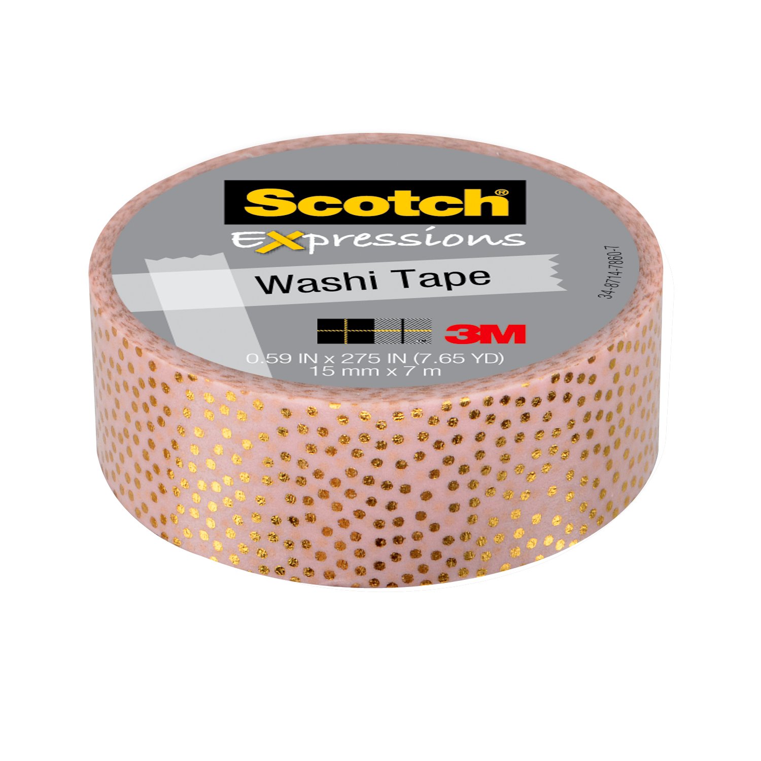 7100096962 - Scotch Expressions Washi Tape C614-P2, Pastel Pink with Gold Foil Dots