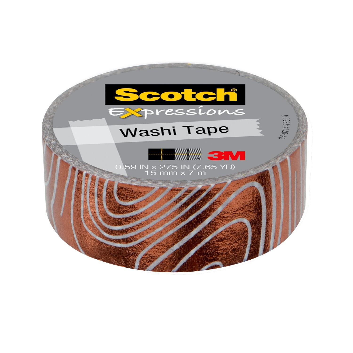 7100096964 - Scotch Expressions Washi Tape C614-P1, White and Copper Foil Swirl