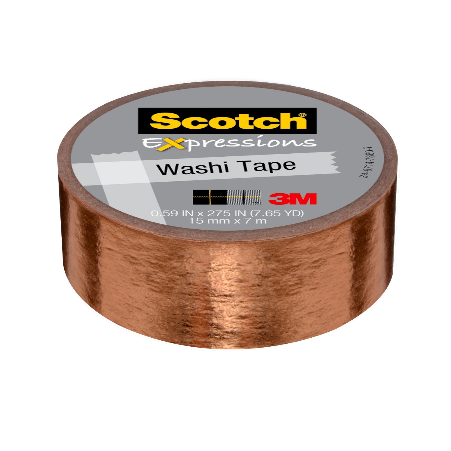 7010373015 - Scotch Expressions Washi Tape C614-CPR, .59 in x 275 in (15 mm x 7 m) Copper Foil