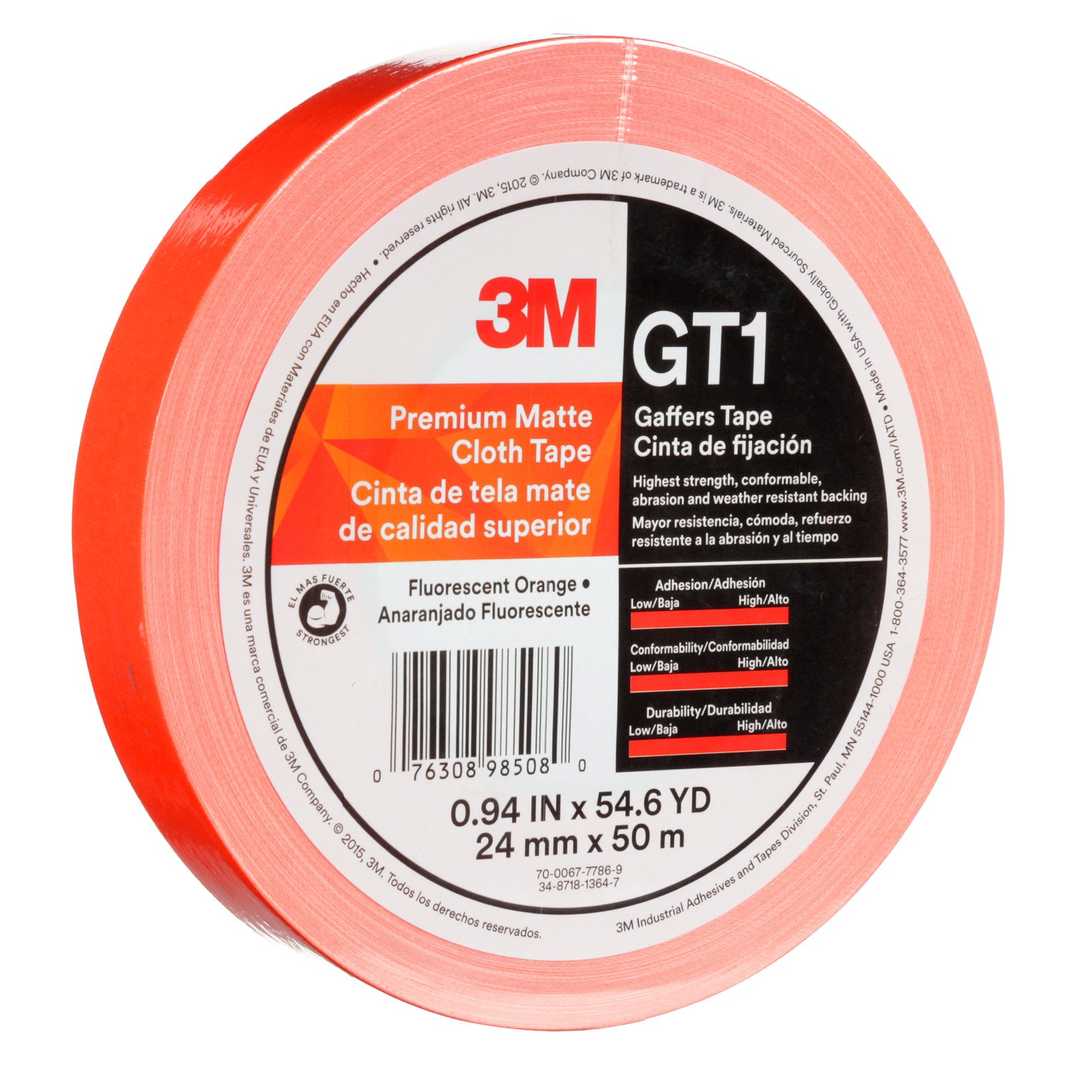 7010376459 - 3M Premium Matte Cloth (Gaffers) Tape GT1, Fluorescent Orange, 24 mm x
50 m, 11 mil, 48/Case