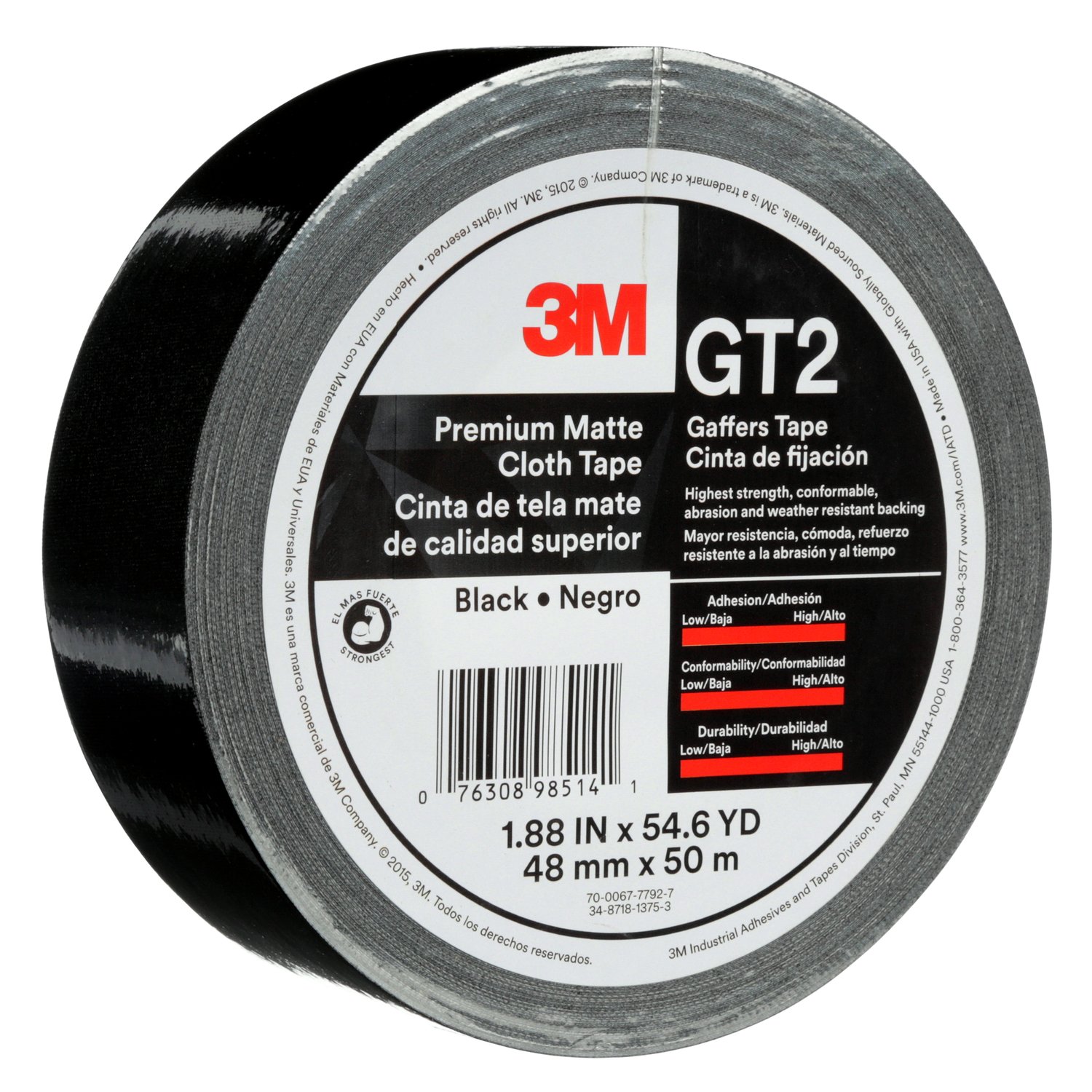 7010336132 - 3M Premium Matte Cloth (Gaffers) Tape GT2, Black, 48 mm x 50 m, 11 mil,
24/Case