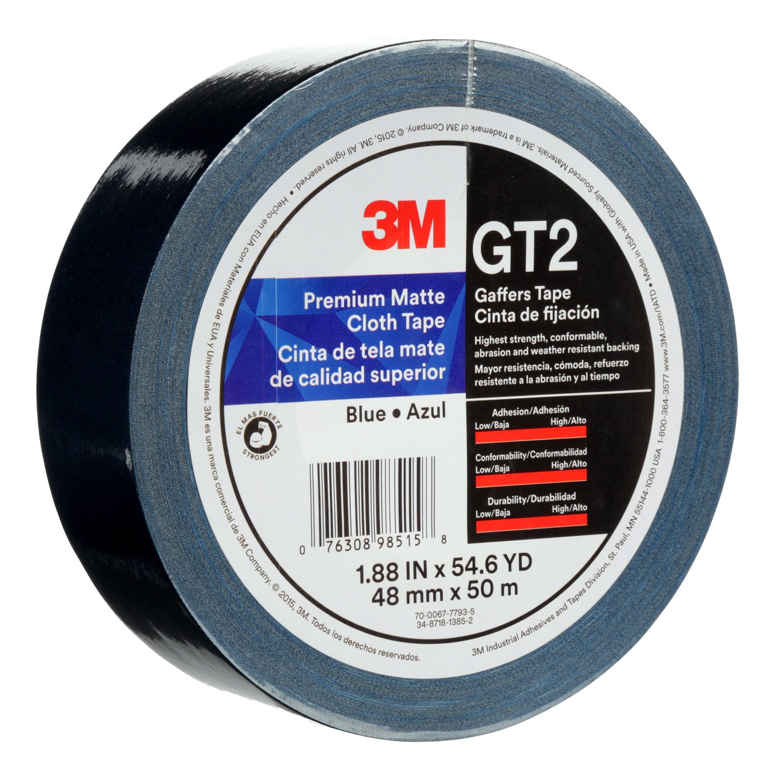 7010375515 - 3M Premium Matte Cloth (Gaffers) Tape GT2, Blue, 48 mm x 50 m, 11 mil,
24/Case