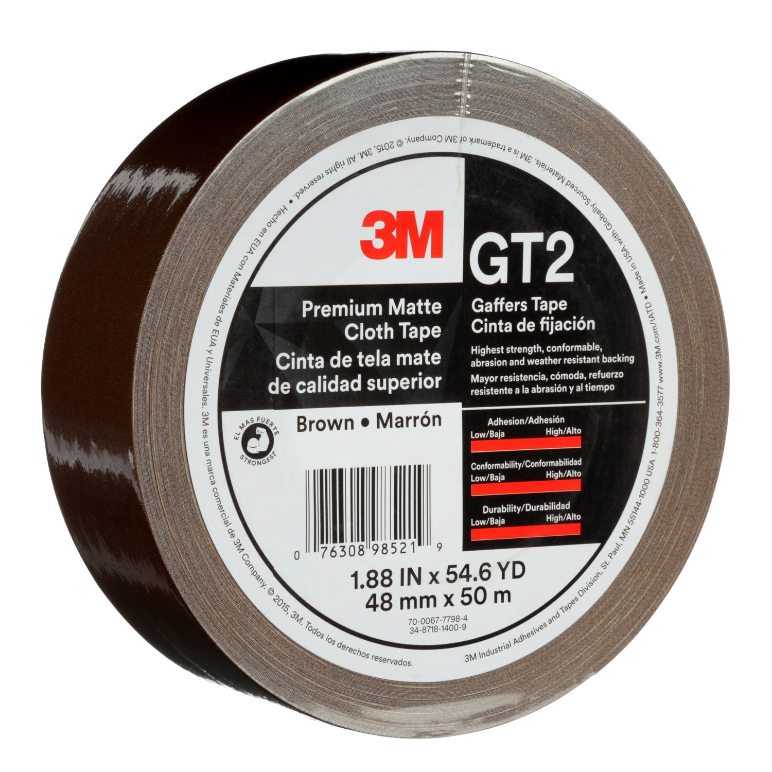 7010375517 - 3M Premium Matte Cloth (Gaffers) Tape GT2, Brown, 48 mm x 50 m, 11 mil,
24/Case