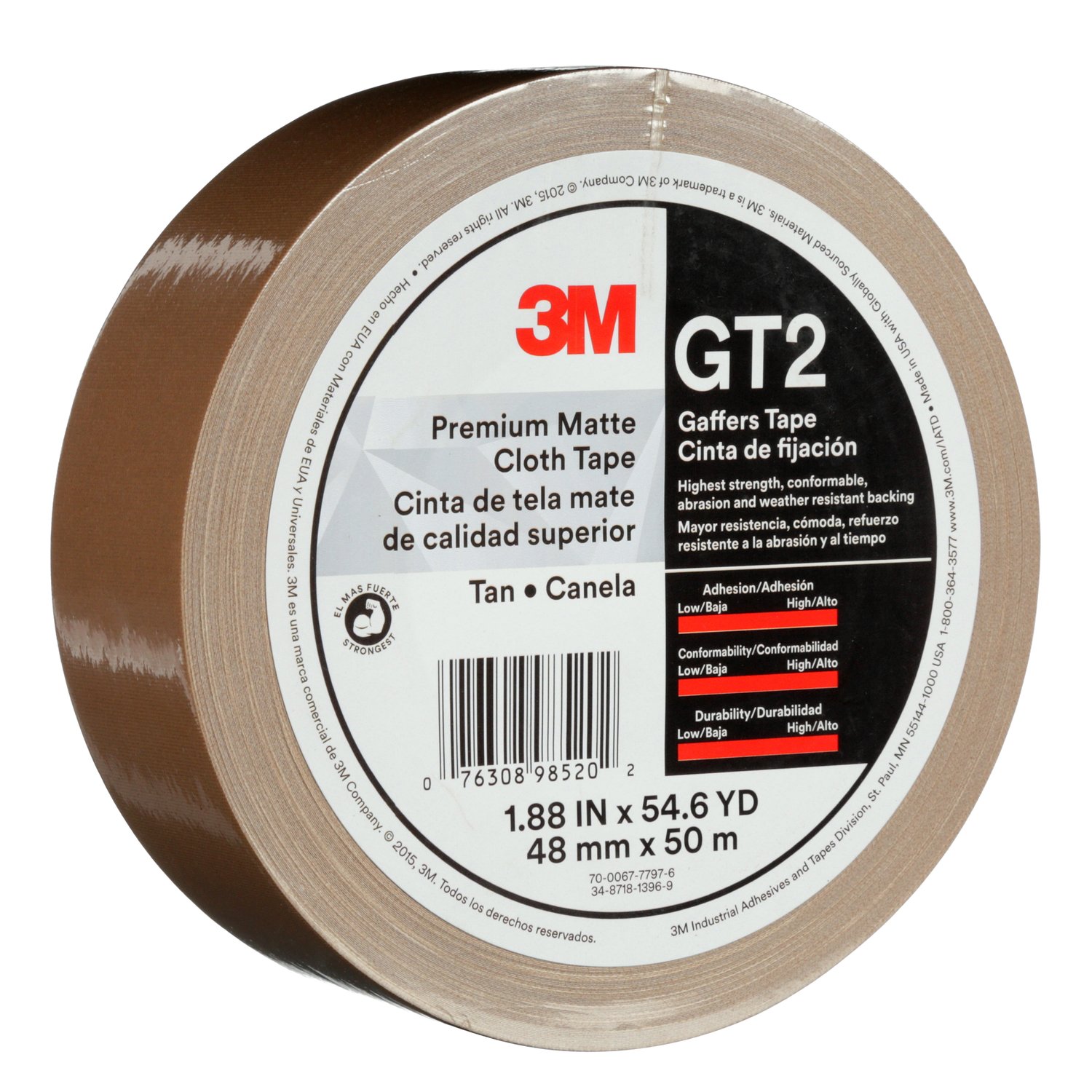 7010295700 - 3M Premium Matte Cloth (Gaffers) Tape GT2, Tan, 48 mm x 50 m, 11 mil,
24/Case