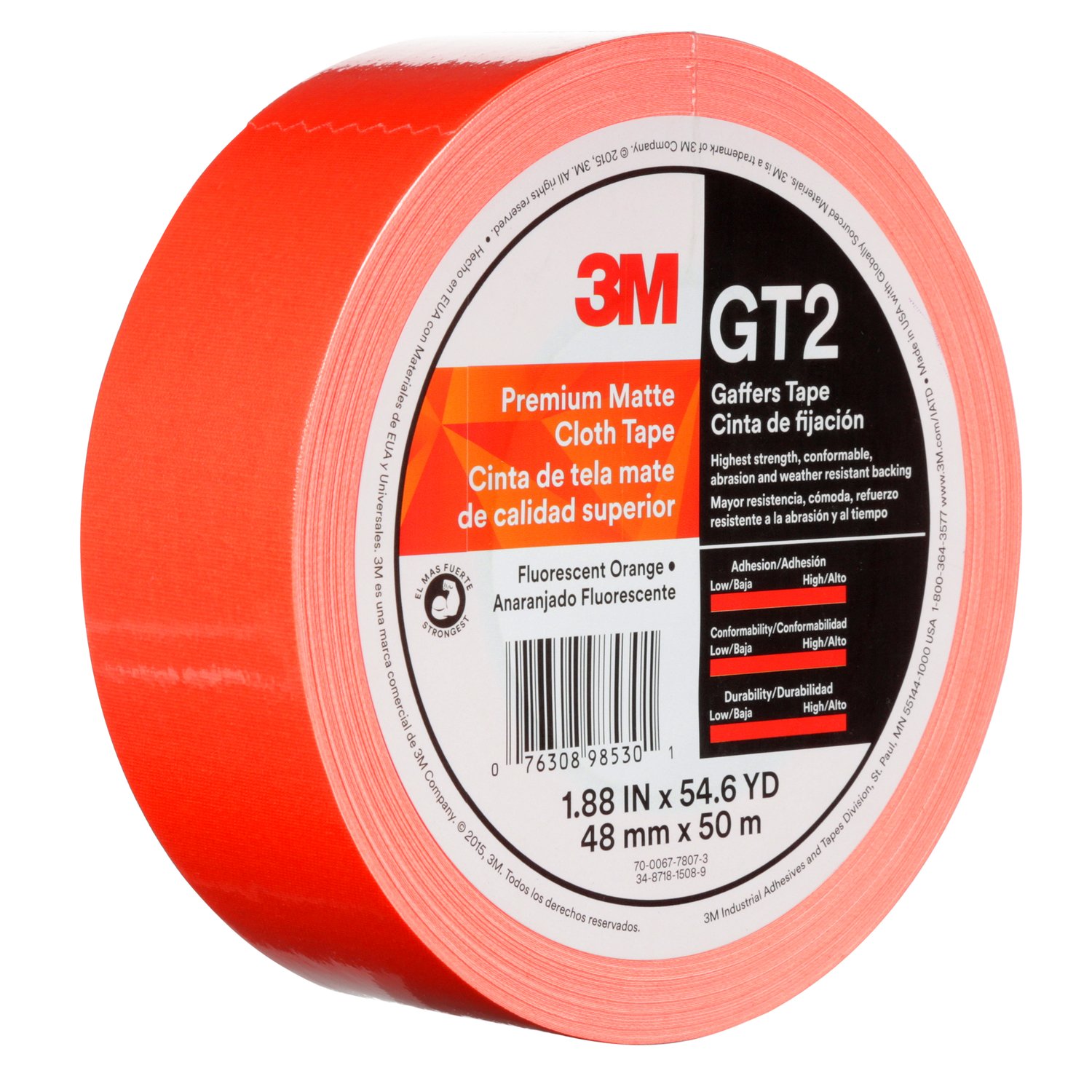 7010375521 - 3M Premium Matte Cloth (Gaffers) Tape GT2, Fluorescent Orange, 48 mm x
50 m, 11 mil, 24/Case