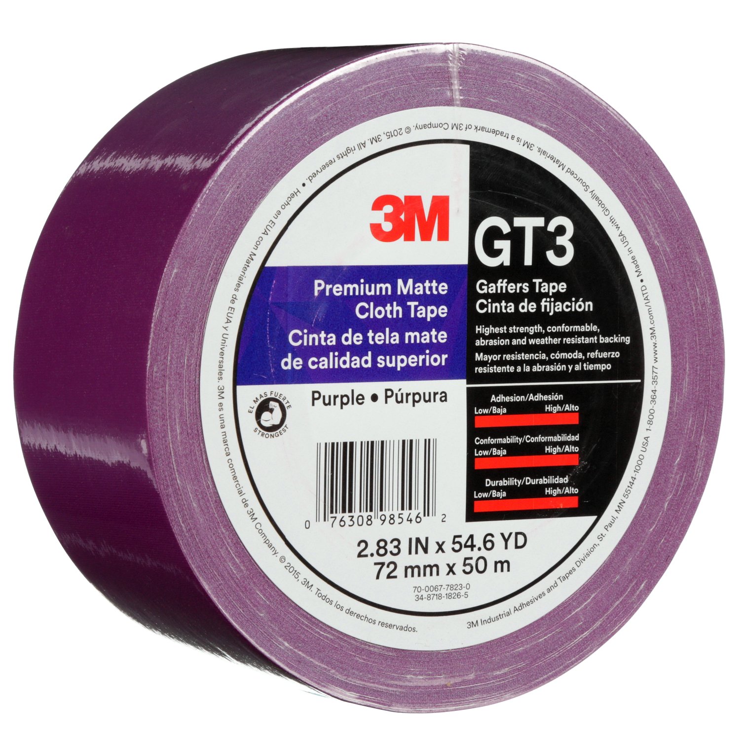 7010312520 - 3M Premium Matte Cloth (Gaffers) Tape GT3, Purple, 72 mm x 50 m, 11
mil, 16/Case
