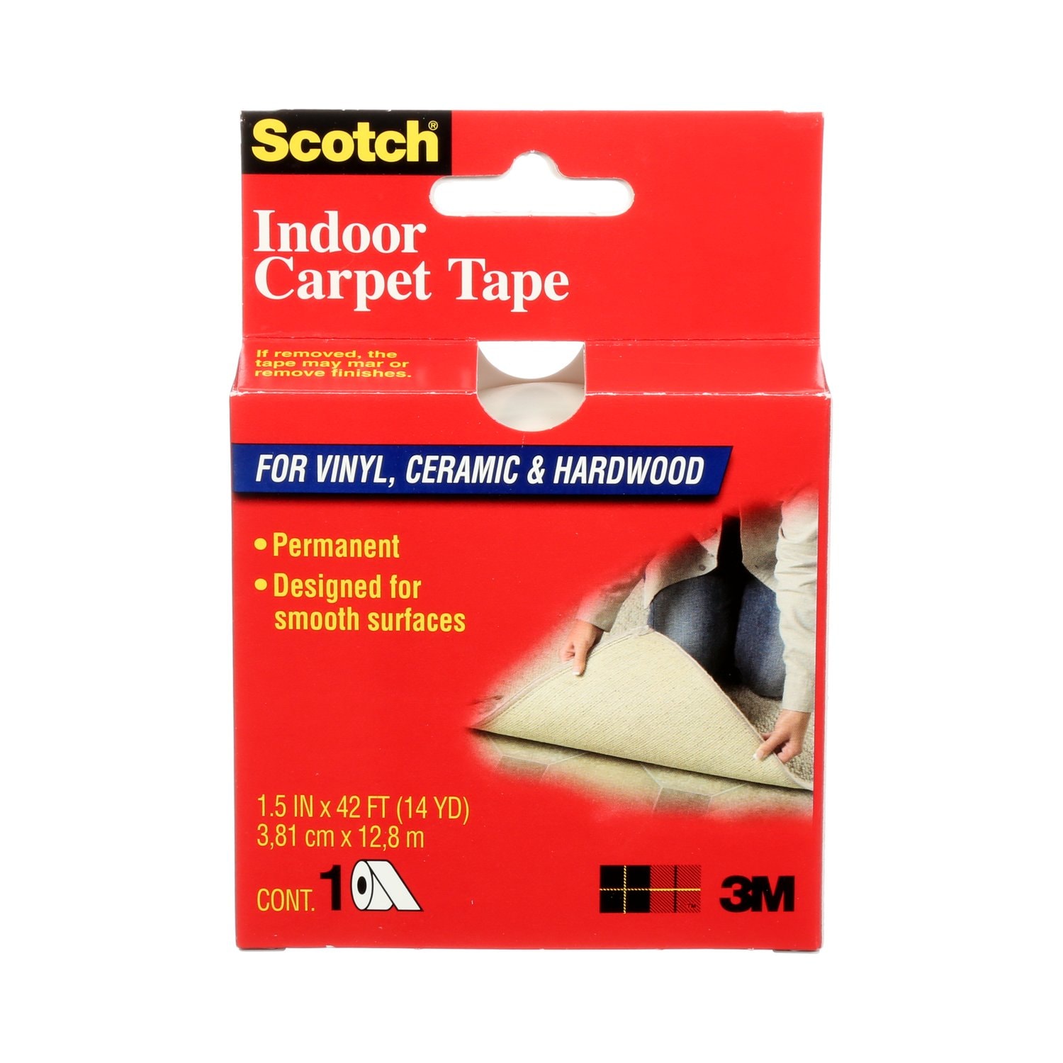7010410465 - Scotch Indoor Carpet Tape CT2010, 1.5 in x 42 ft (38.1 mm x 12.8 m), Carpet Tape