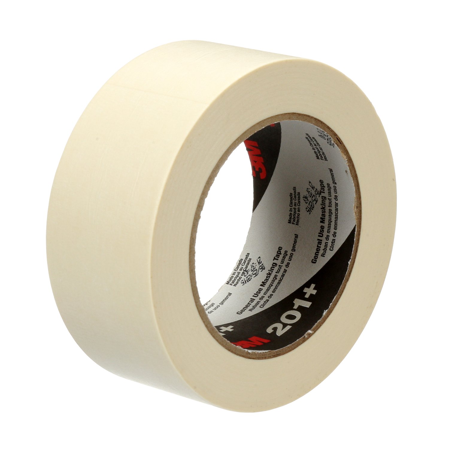 3M General Use 201+ Masking Tape - 0.875 in. (W) x 180 ft. (L) Crepe  Masking Tape Roll with Solvent Free Rubber Adhesive, Large, Natural