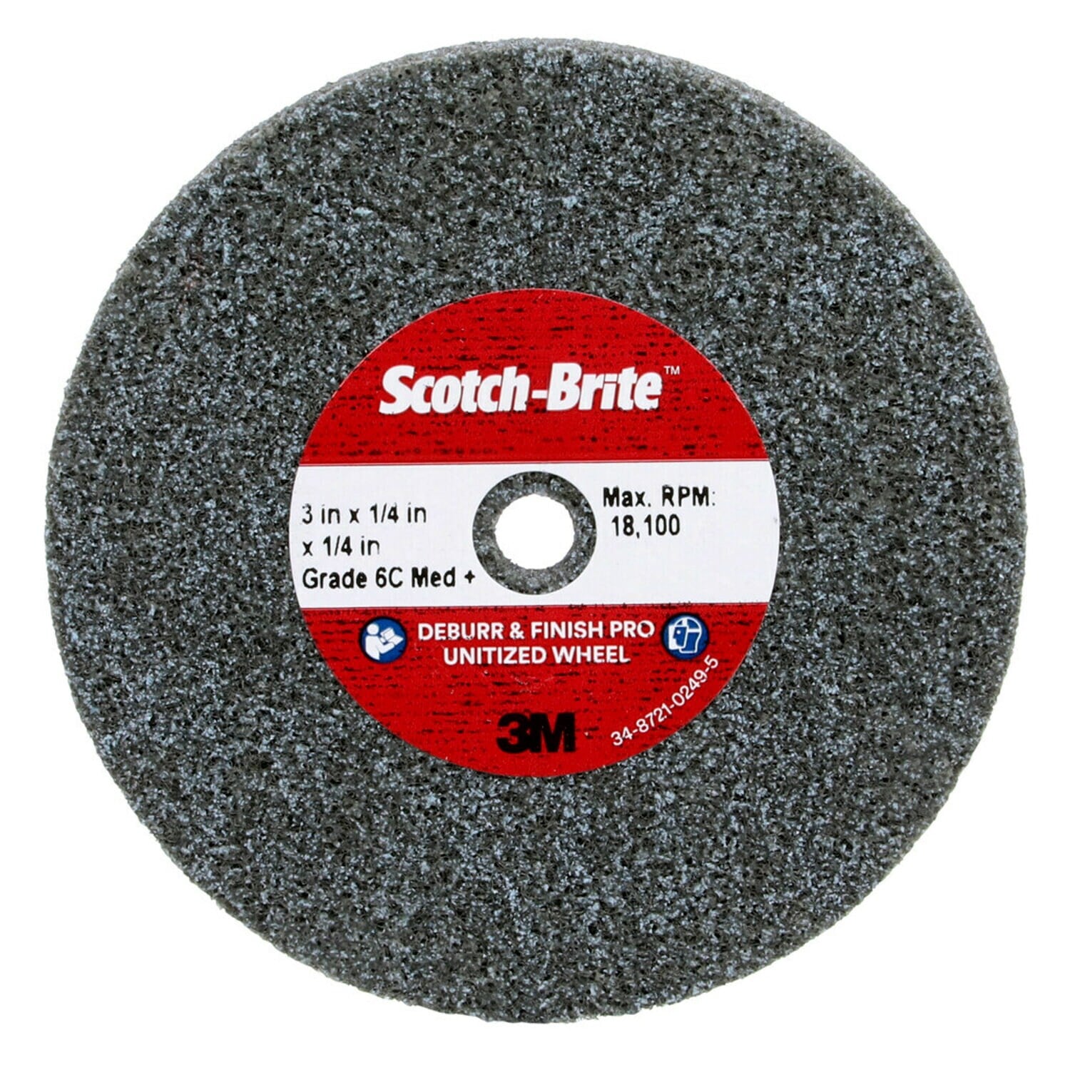 7100053419 - Scotch-Brite Deburr & Finish PRO Unitized Wheel, DP-UW, 6C Medium+, 3 in x 1/4 in x 1/4 in, 40 ea/Case